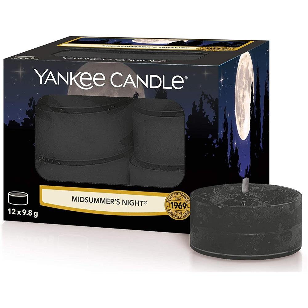 Yankee Candle Duftkerze Midsummer's Night, 12 x 9,8 g, Teelichter mit Moschusduft, bis 6 Stunden, Schwarz. € 18,39