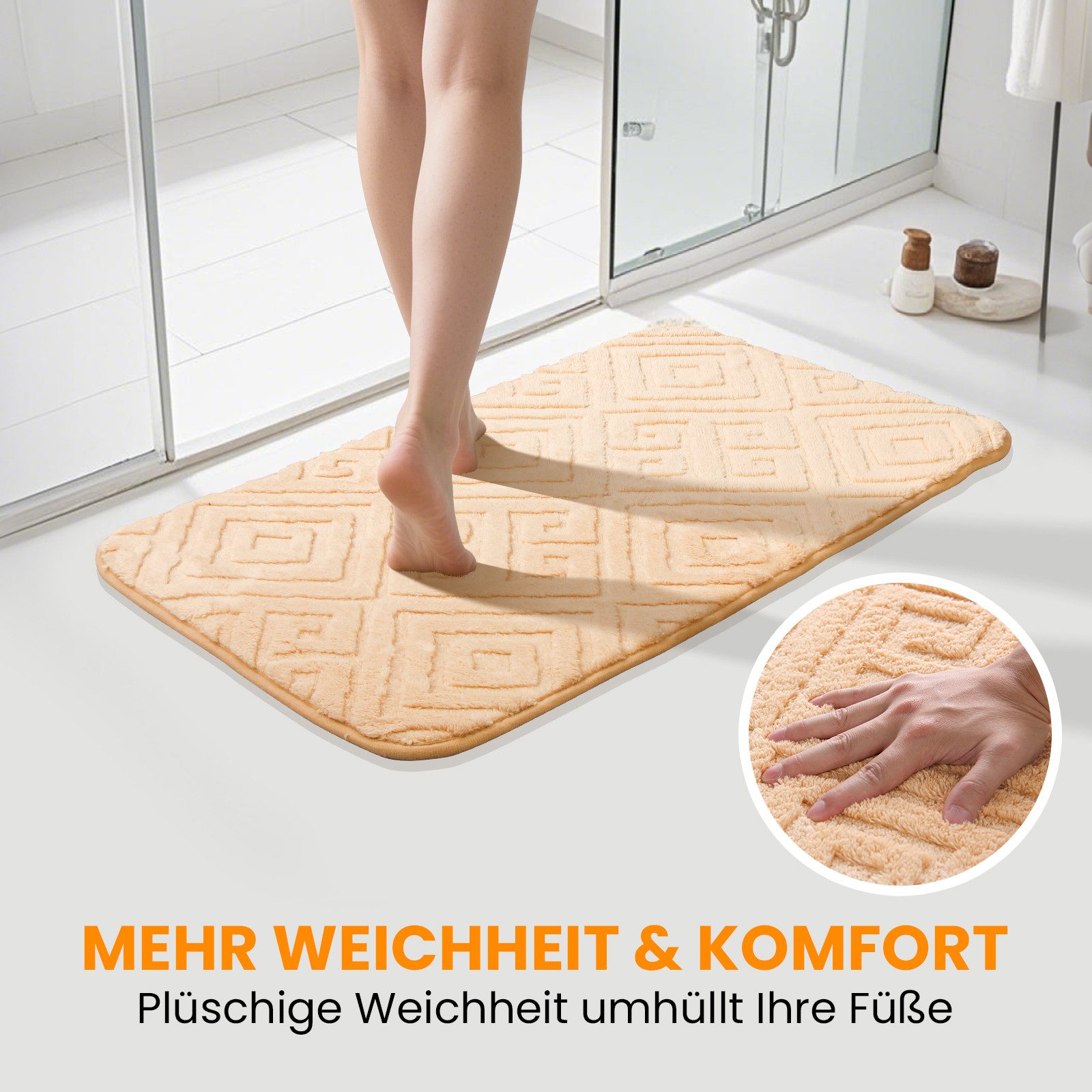 HOMELUX Badematte Badgarnitur 2-teilig mit Ausschnitt, weich & rutschfest, 2BF61, Größe: 60x100cm+60x50cm