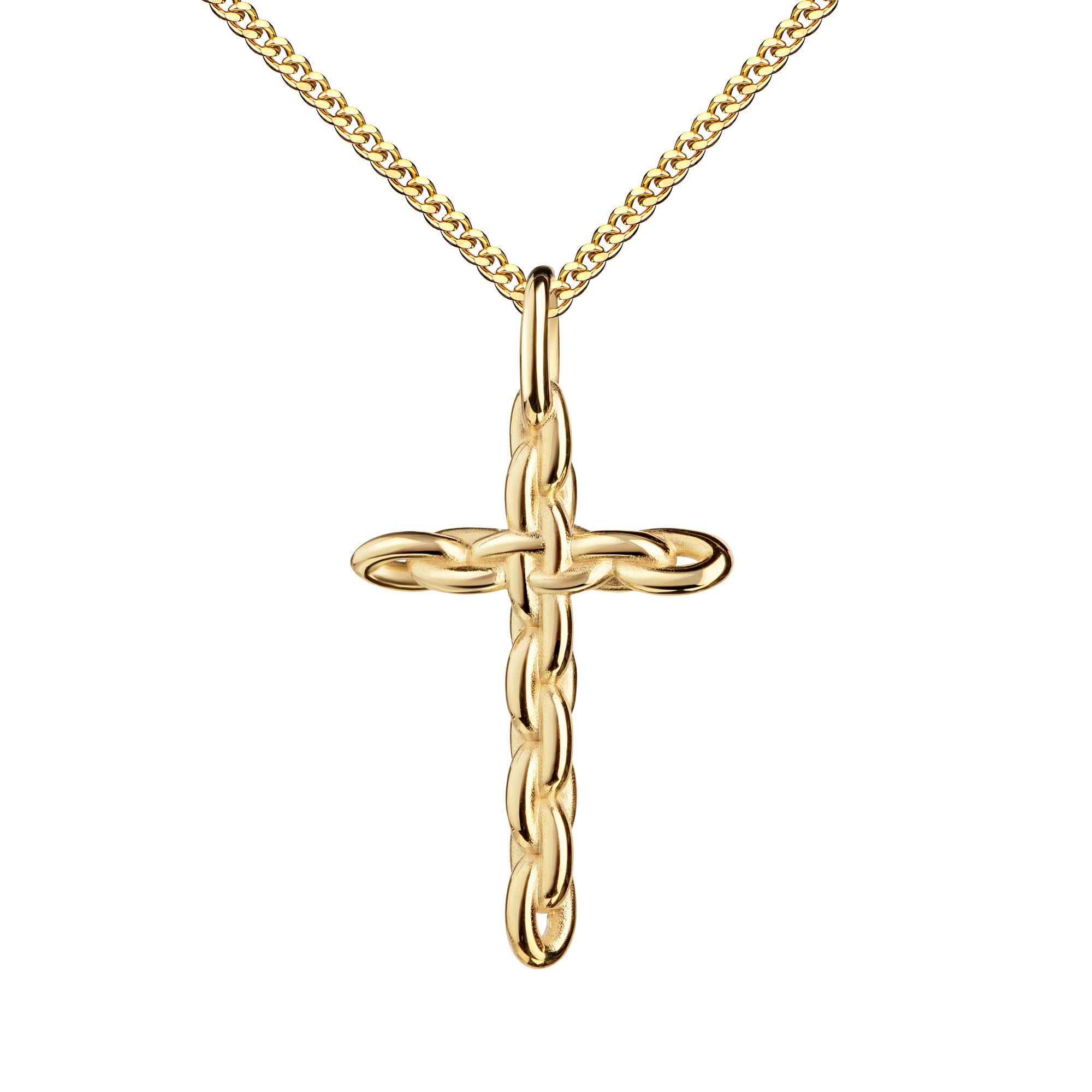 JEVELION Kreuzkette Kreuzanhänger 333 Gold Kette der Verbundenheit - Made in Germany (Goldkreuz, für Damen und Herren), Mit Kette vergoldet- Länge wählbar 36 - 70 cm oder ohne Kette.