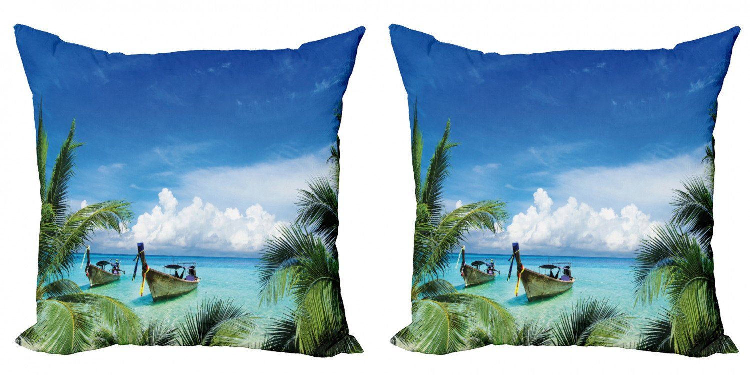 Abakuhaus (2 Doppelseitiger Beach Digitaldruck, Reise Accent Stück), Fischerboote Palm Kissenbezüge Modern