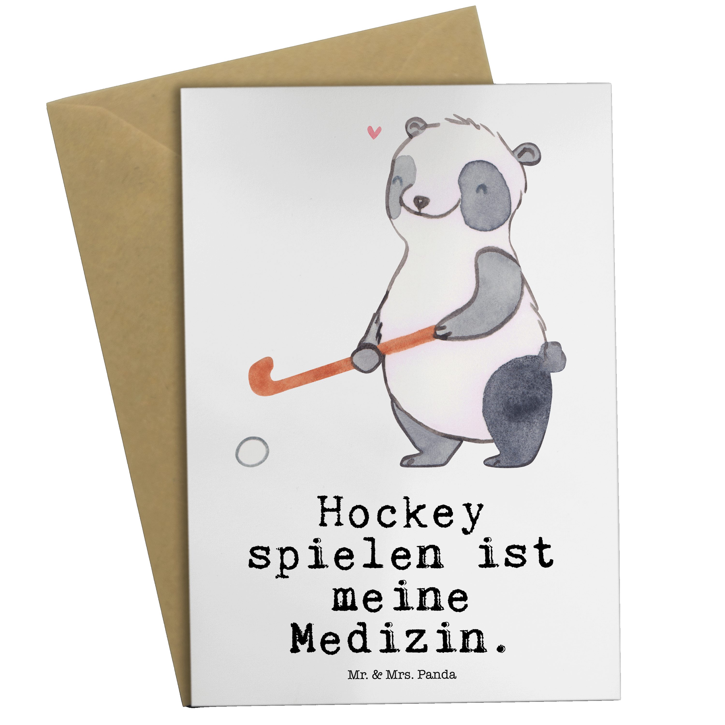 Mr. & Mrs. Panda Grußkarte Panda Hockey spielen Medizin - Weiß - Geschenk, Hockey Verein, Gewinn