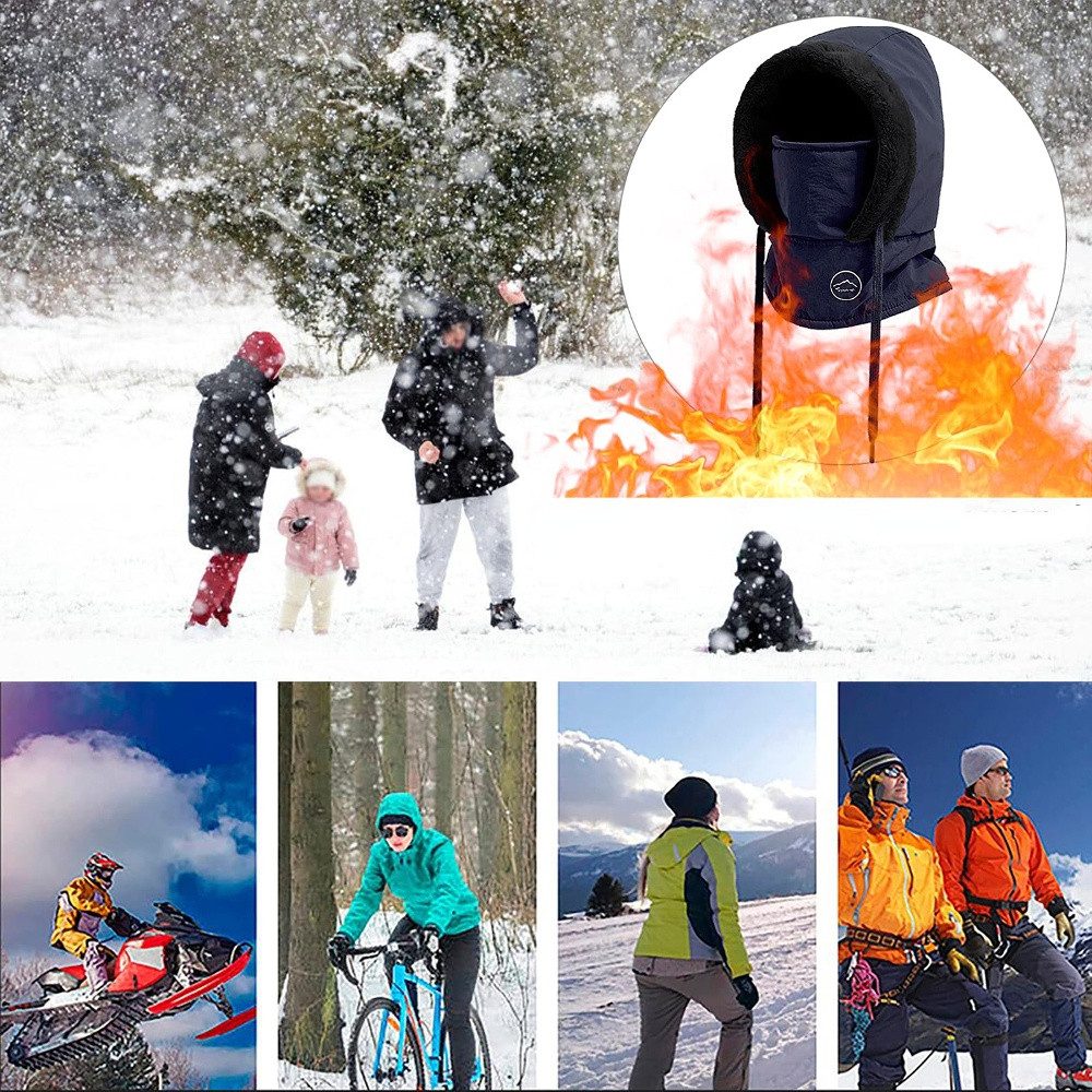 Blusmart Sturmhaube Winter Plüsch Warme Mütze mit Schal (Sturmhaube Mütze und Schal Set, Wasserdicht Winddicht Gesichtskapuze) Für Outdoor-Sportarten, integrierte Kapuze