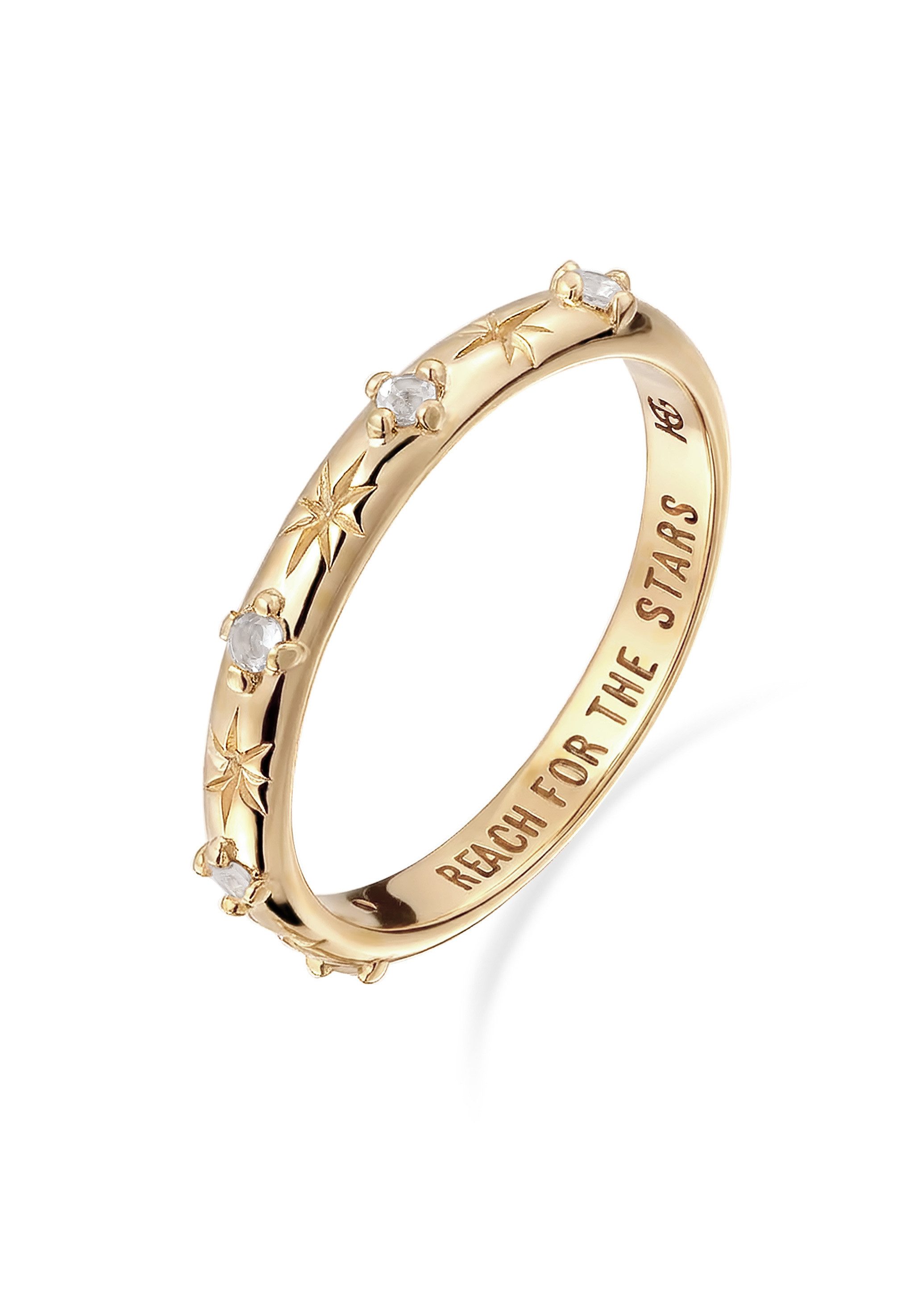 HAZE & GLORY Fingerring Bandring Stern Mondstein Regenbogen 375 Gelbgold