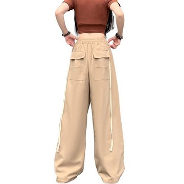 KIKI Haremshose Cargohose Damen Baggy Hose Parachute Pants High Waist Straight Hosen