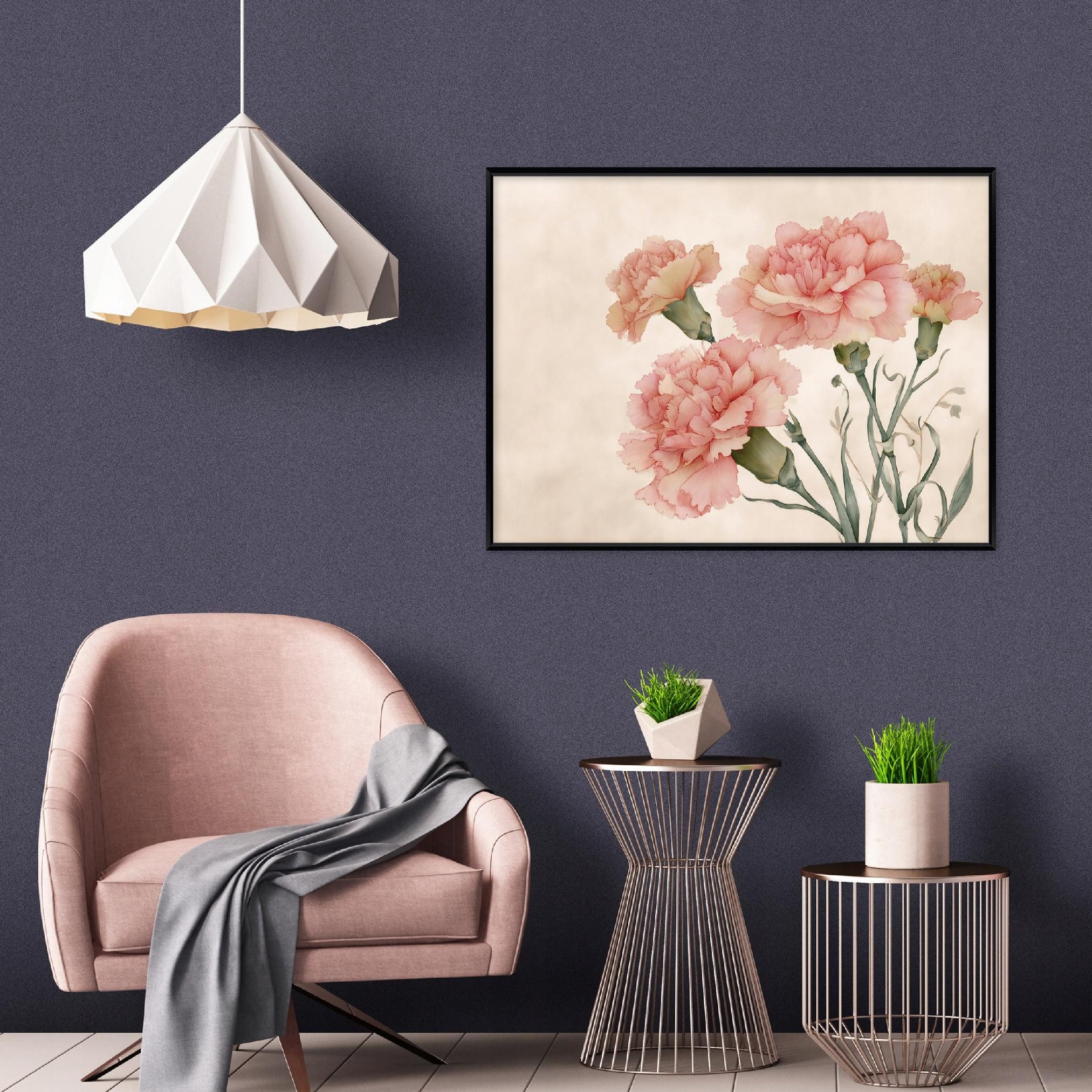Wallarena Leinwandbild Blumen Nelken - Rosa - Elegant - Schlafzimmer, Blumen, 40x30x2cm