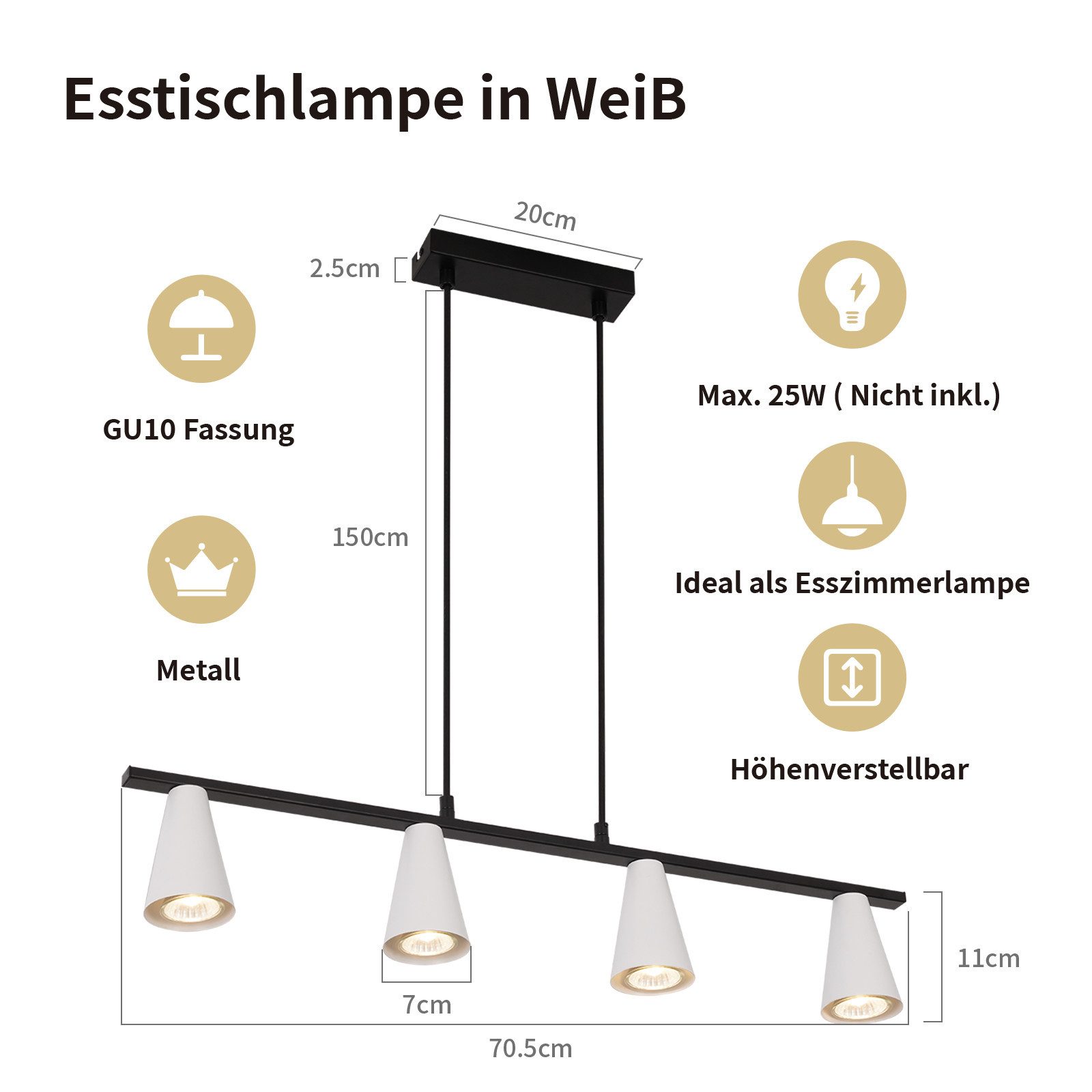 ZMH Pendelleuchte Esszimmer 4/6 Flammig GU10 Modern Hängeleuchte Wohnzimmer Flur, ohne Leuchtmittel, 150CM Schwarz-Weiß Esstischlampe hängend Industrial Küche – Bild 2 von 5