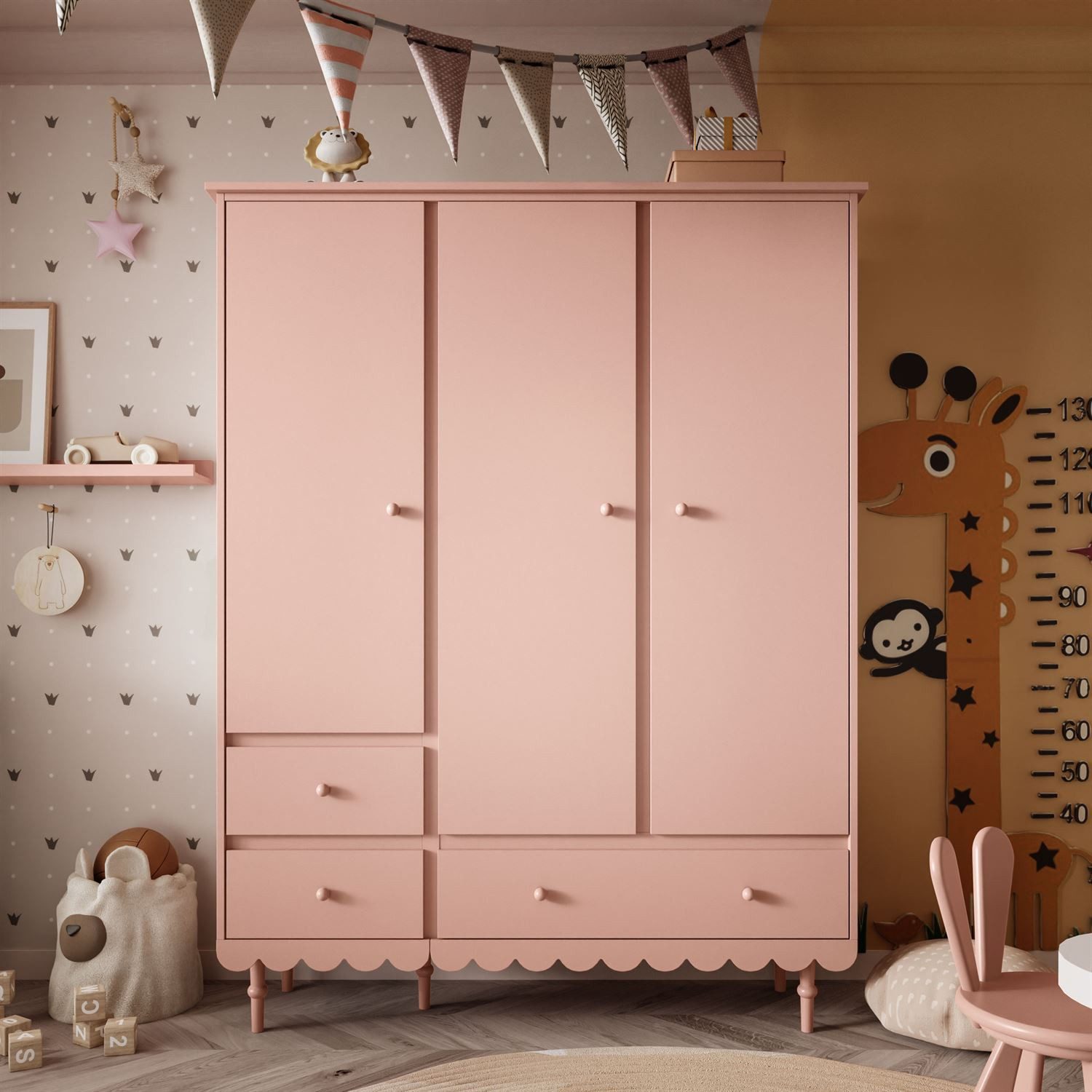 Lookway Kinderkleiderschrank BABUSHKA Dreitüriger Kleiderschrank mit Schubladen.