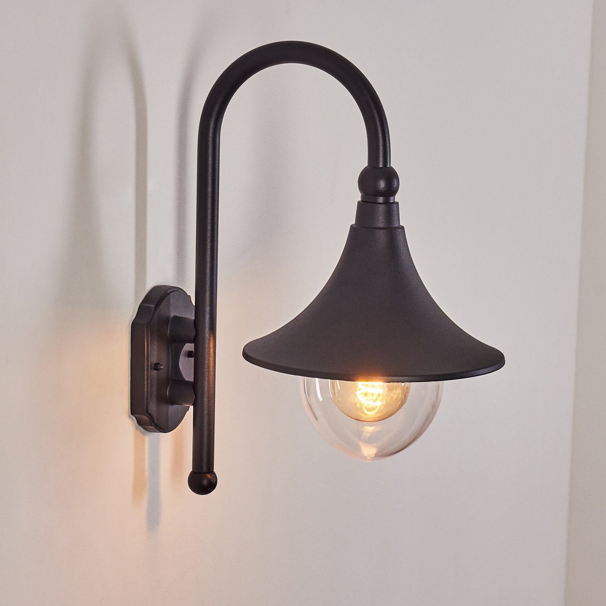 »Paraolo« Außenwandlampe Terrasse/Hof/Haustür, IP44 Außen-Wandleuchte Aluguss für schwarz, hofstein E27, Leuchtmittel, ohne 1x klassische in aus