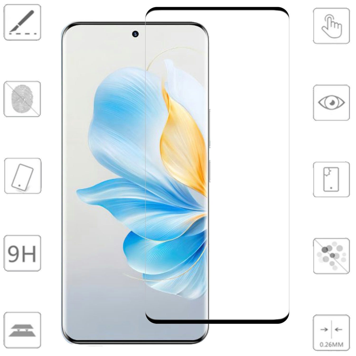 Handyhülle Für Honor 100 1x 4D Premium Display 0,3 mm H9 Curved Schutz Hart Glas