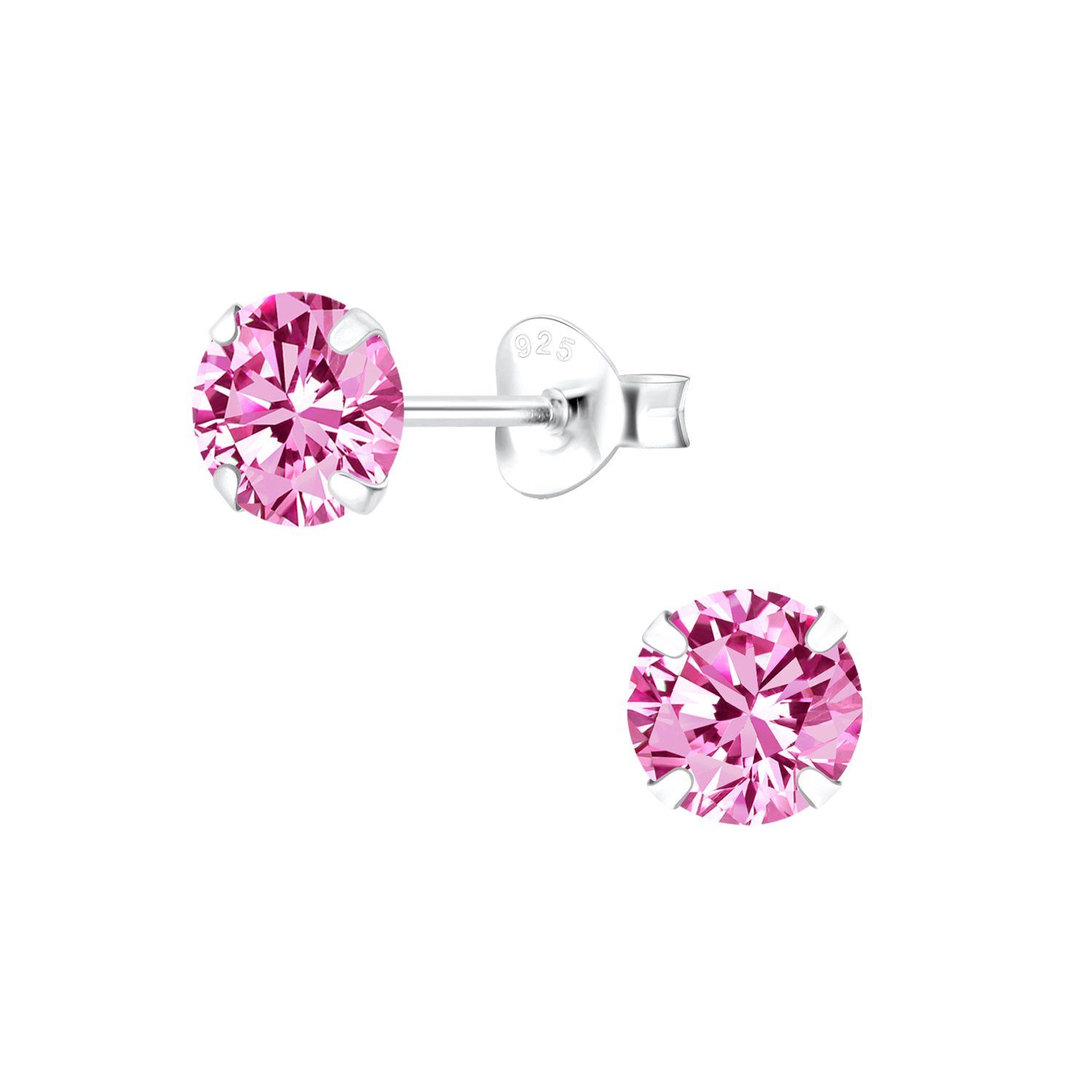 925 Silber YORK Ohrstecker rosa, Zirkonia Sterling 6 mm ALEXANDER 2-tlg., Paar