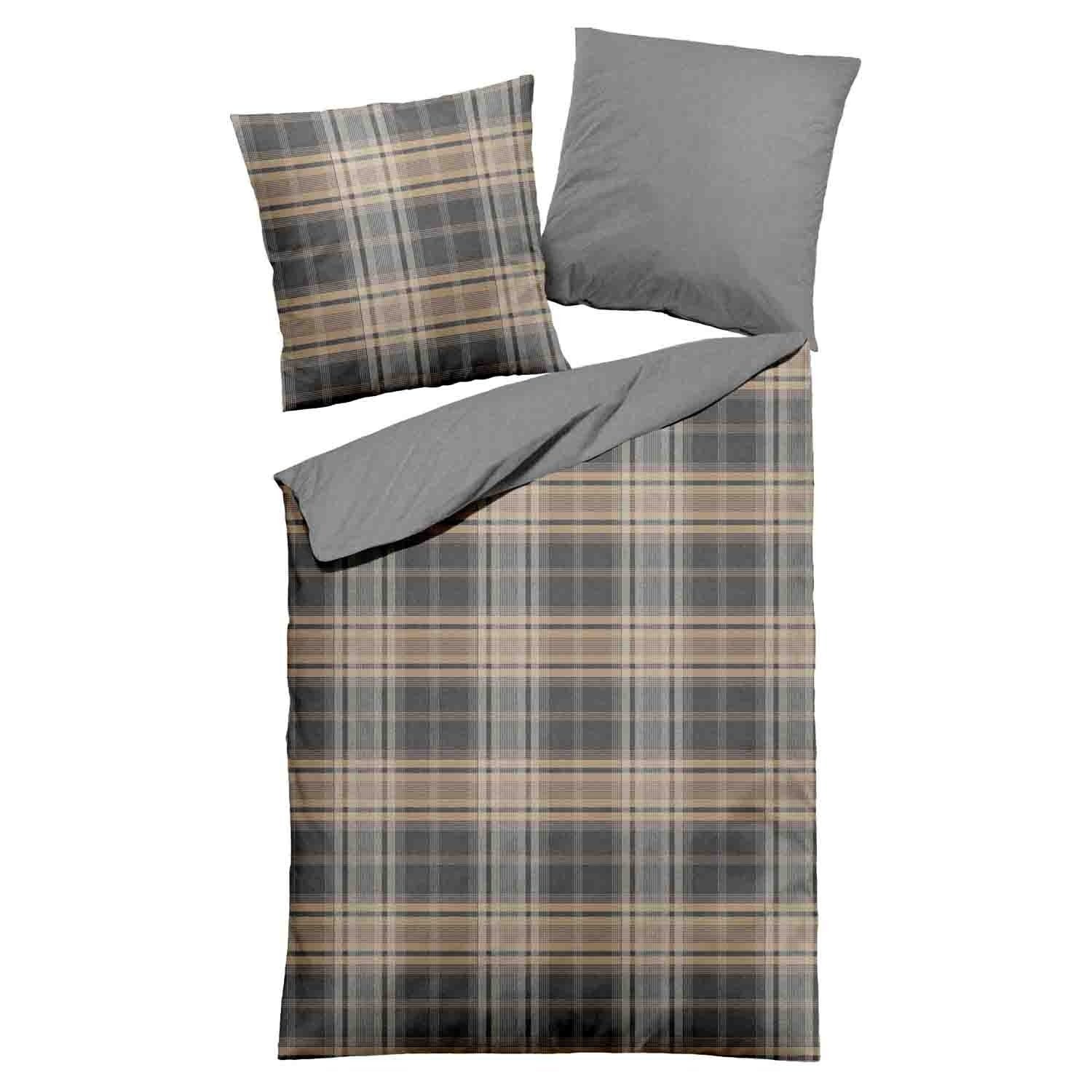 Wülfing Bettwäsche FINN, 155 x 220 cm, Melange, Silbergrau, Creme, Baumwolle, 2 teilig, mit Reißverschluss