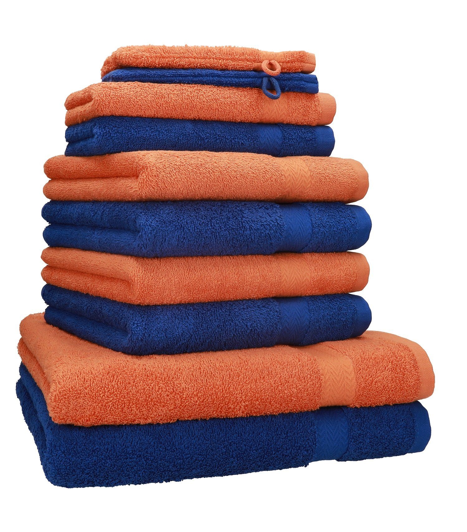 Betz Handtuch Set 10 TLG. Handtuch Set Premium Farbe Royalblau & Orange, 100% Baumwolle