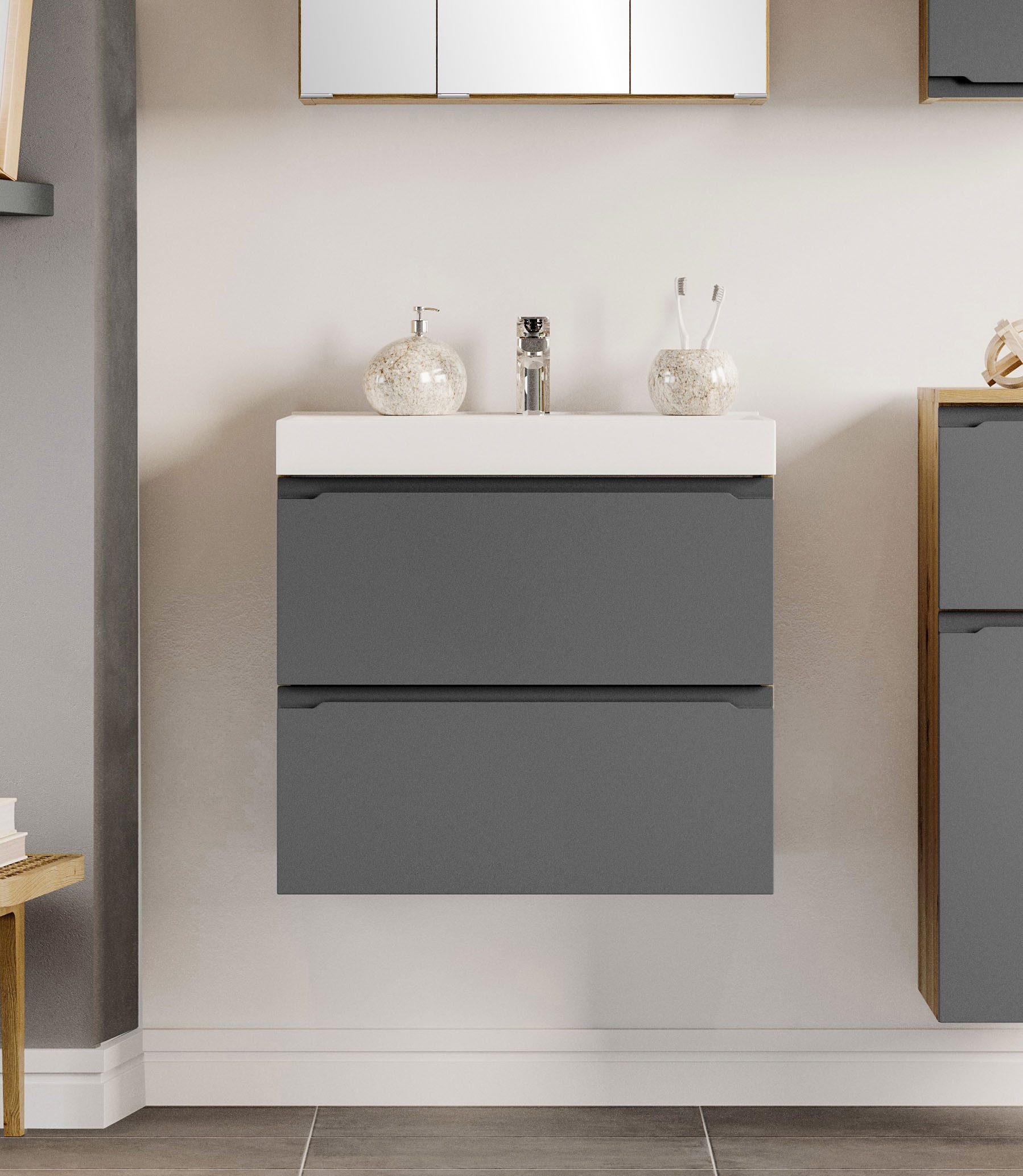 welltime Waschtisch CABO, Waschtisch, matt grau, griffloses Design