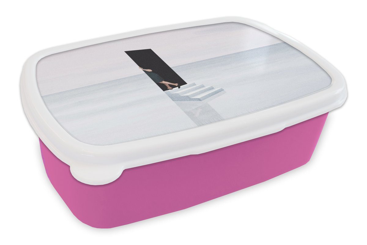 Snackbox, Tür Lunchbox Kunststoff, (2-tlg), Erwachsene, - Kunststoff Mädchen, - Abstrakt, MuchoWow Brotbox Vintage Brotdose rosa Kinder, für