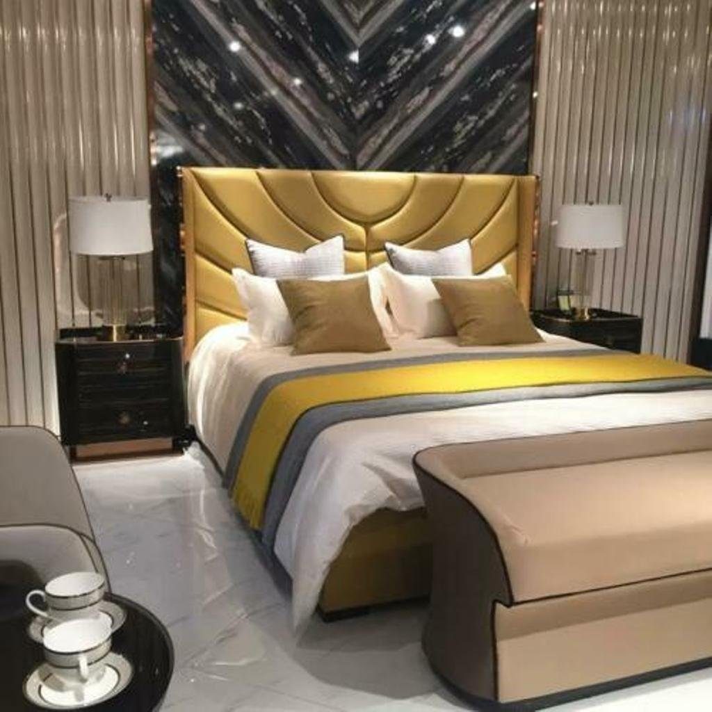 JVmoebel Lederbett, Leder Bett Polster Design Luxus Doppel Hotel Betten Holz Schlaf