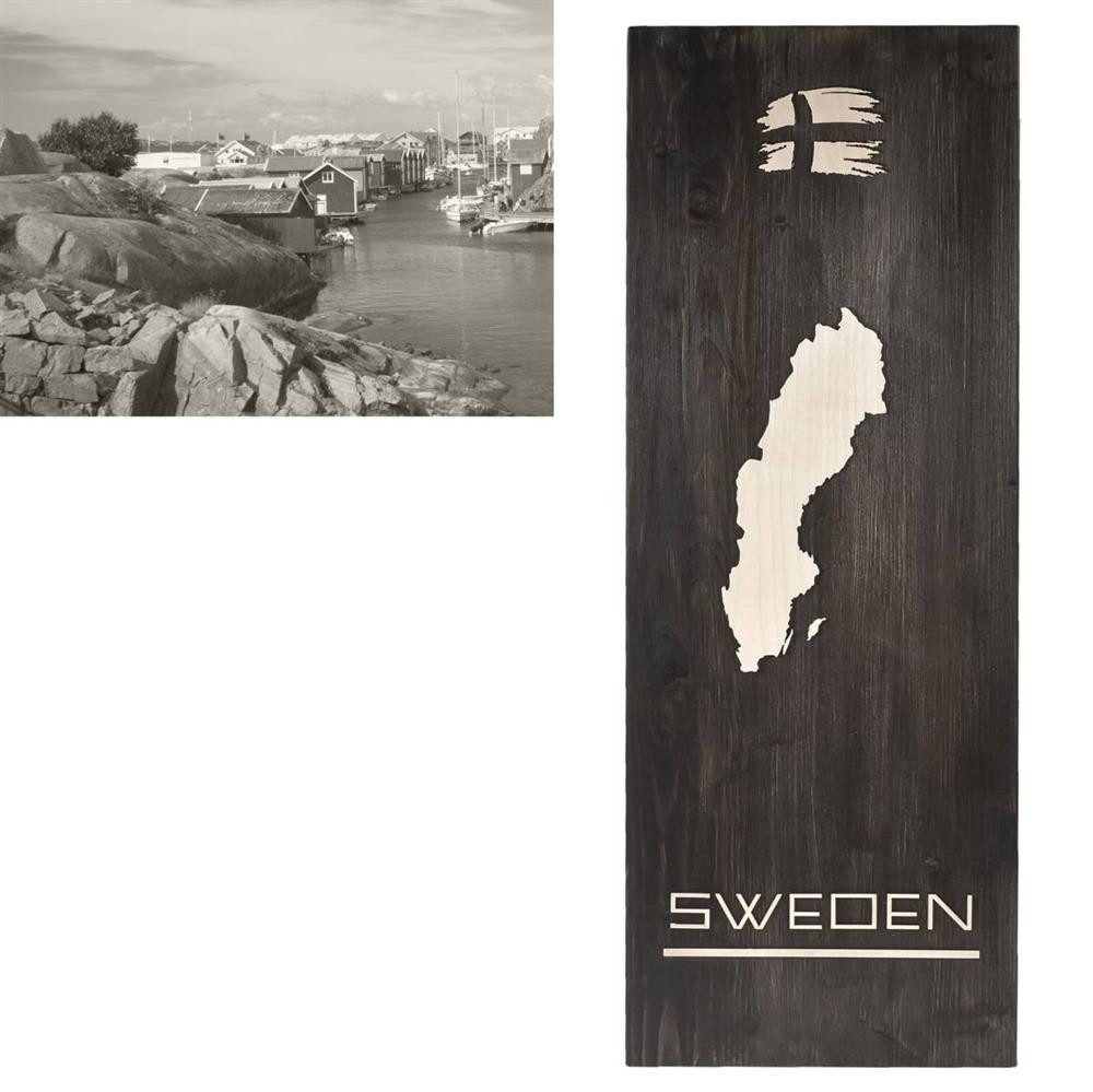 Raumzutaten Holzbild "Skandinavien" 30x80cm, Silhouette von Schweden, Wandbild 30x80cm, skandinavisch
