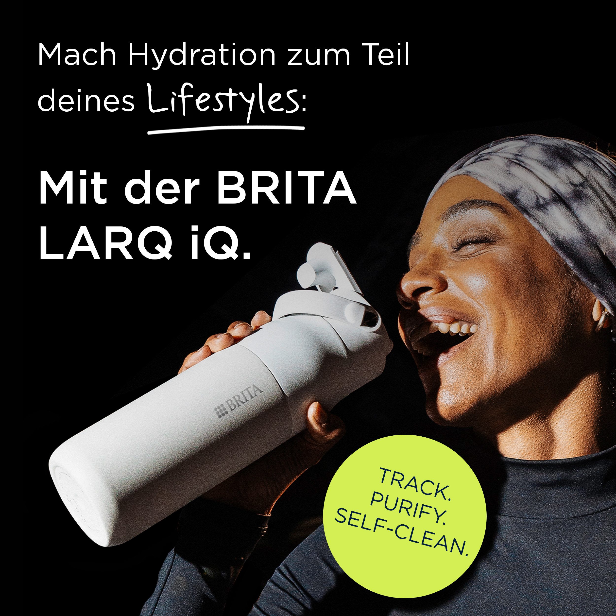 BRITA Trinkflasche BRITA LARQ iQ Digitale Filter Trinkflasche (1000 ml), inkl. Hydration Tracking (App), Aktivkohle Wasserfilter & UV-C