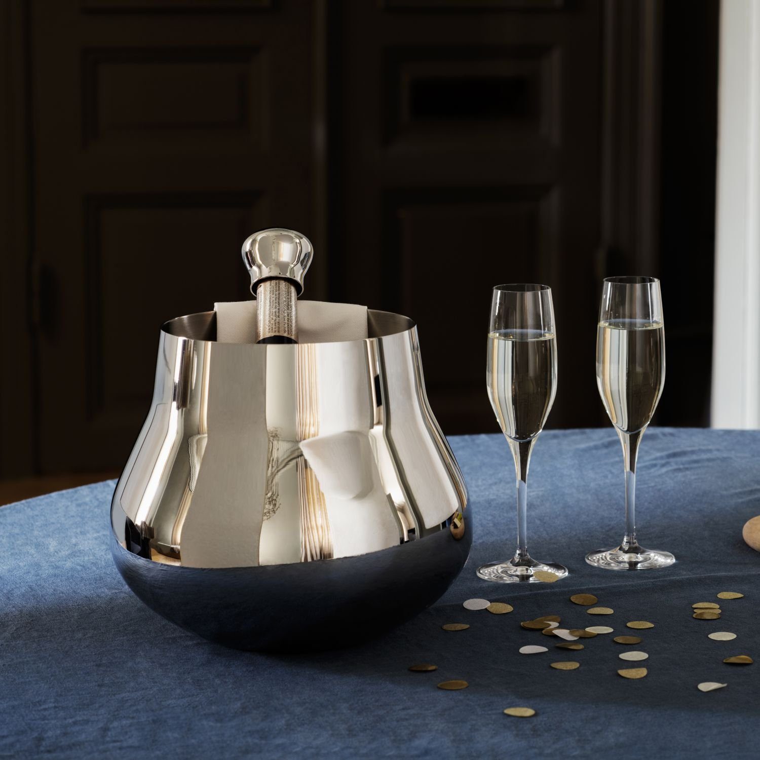 Georg Jensen Wein- und Sektkühler Sky, inklusive Stoffserviette