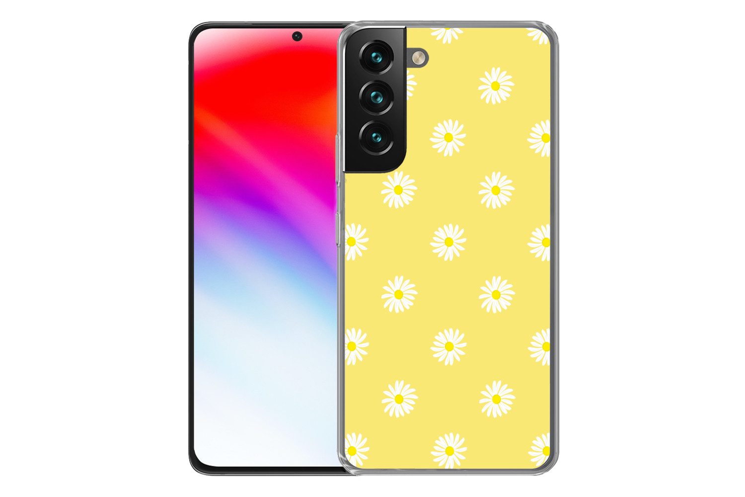 MuchoWow Handyhülle für Samsung Galaxy S22 Gänseblümchen - Pastell - Weiß - Gelb - Blumen, Phone Case, Silikon, Schutzhülle Dünn