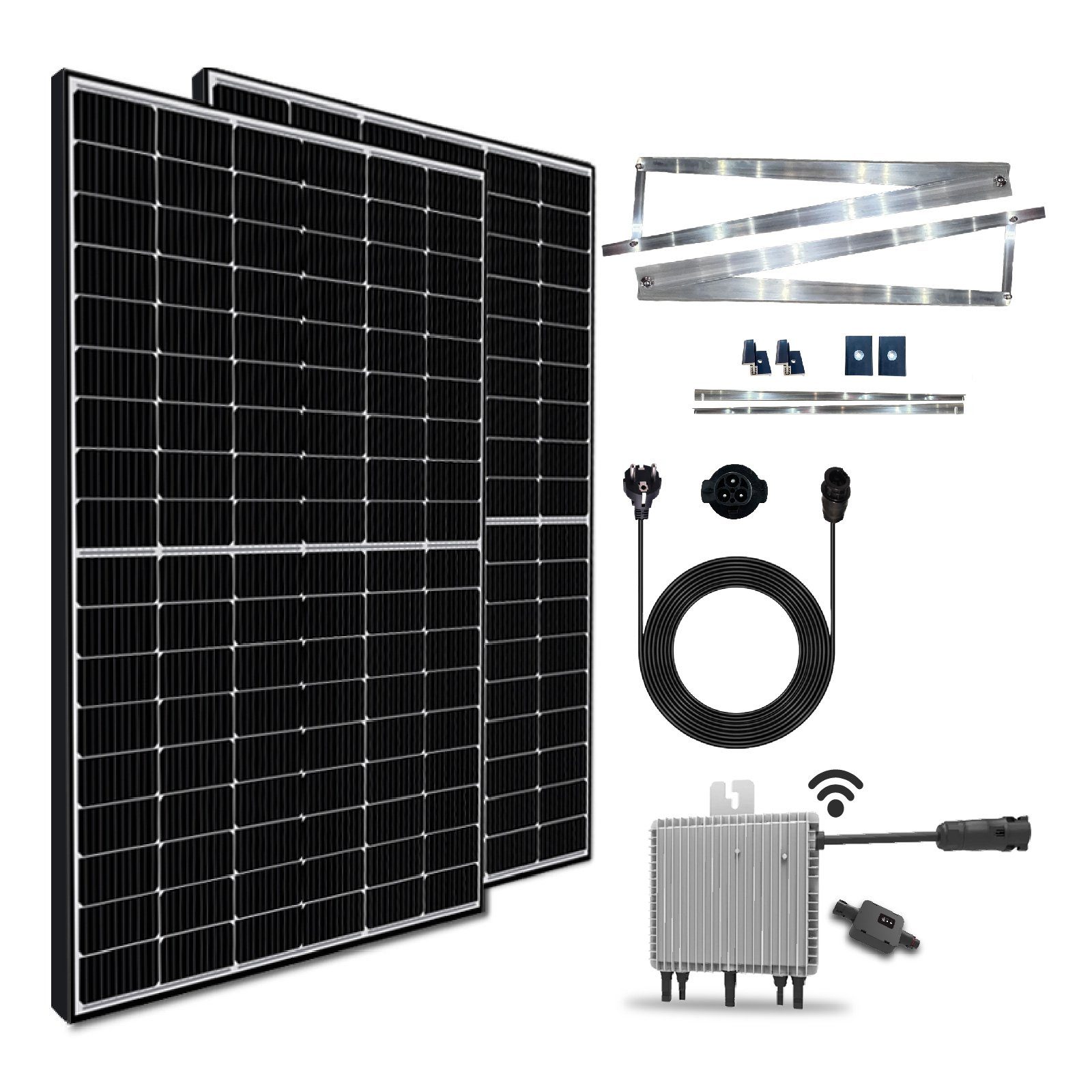 (2x415W) PV-Montage 800W Solaranlage Süd Neu mit Balkonkraftwerk, Deye Relais) mit Aufständerung Wechselrichter WIFI 830W Stegpearl Basis (Komplettset Photovoltaik Generation