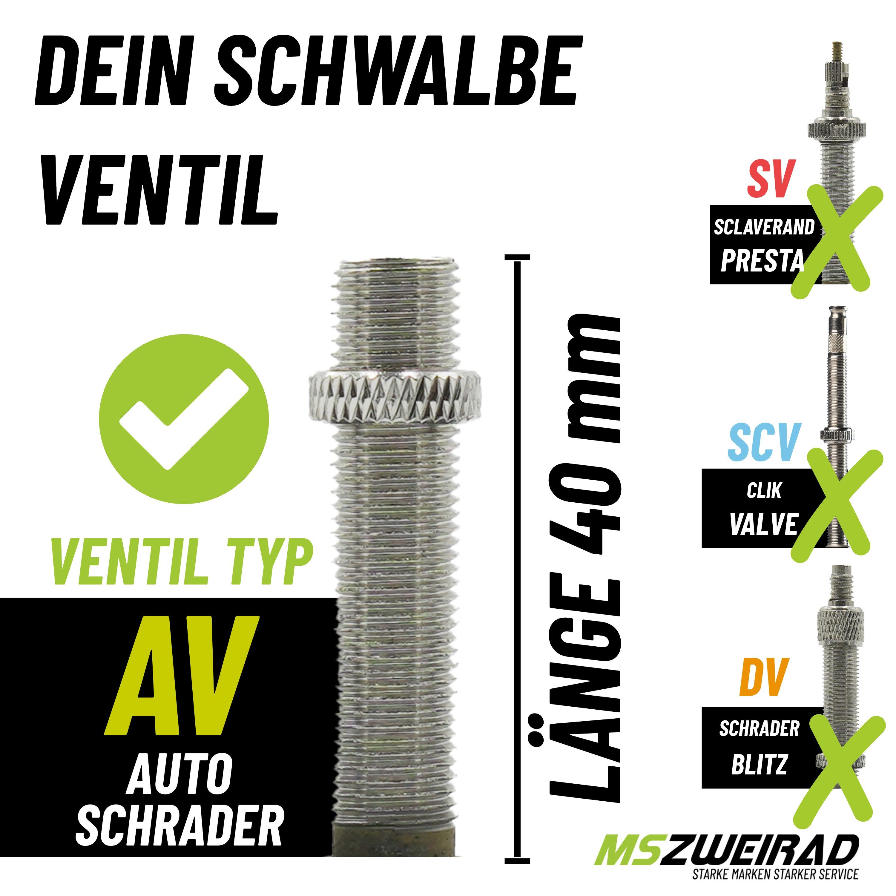 MSZweirad Fahrradschlauch 2x Schwalbe Schlauch AV7 40mm 20" 40/62-406 Modell 2026 + Reifenheber