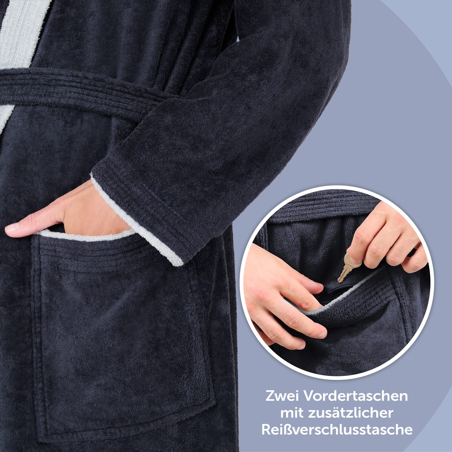 Blumtal Bademantel Damen, mit gefütterter Kapuze, Baumwolle, und samtigen Frottee-Velours, Oeko-TEX® Zertifiziert