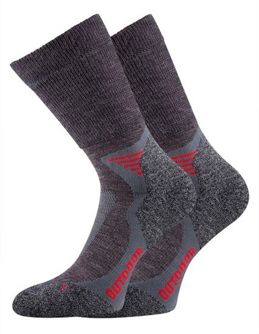 TippTexx 24 Wandersocken 4 Paar Trekkingsocken, Wandersocken mit Wolle vom Merinoschaf Grau/Rot