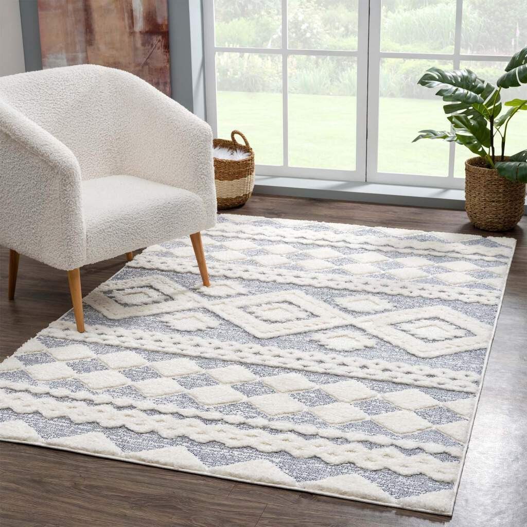 Hochflor-Teppich Focus 3005, Carpet City, rechteckig, Höhe: 20 mm, Boho- Teppich, Rauten Design, besonders weich, 3D-Effekt