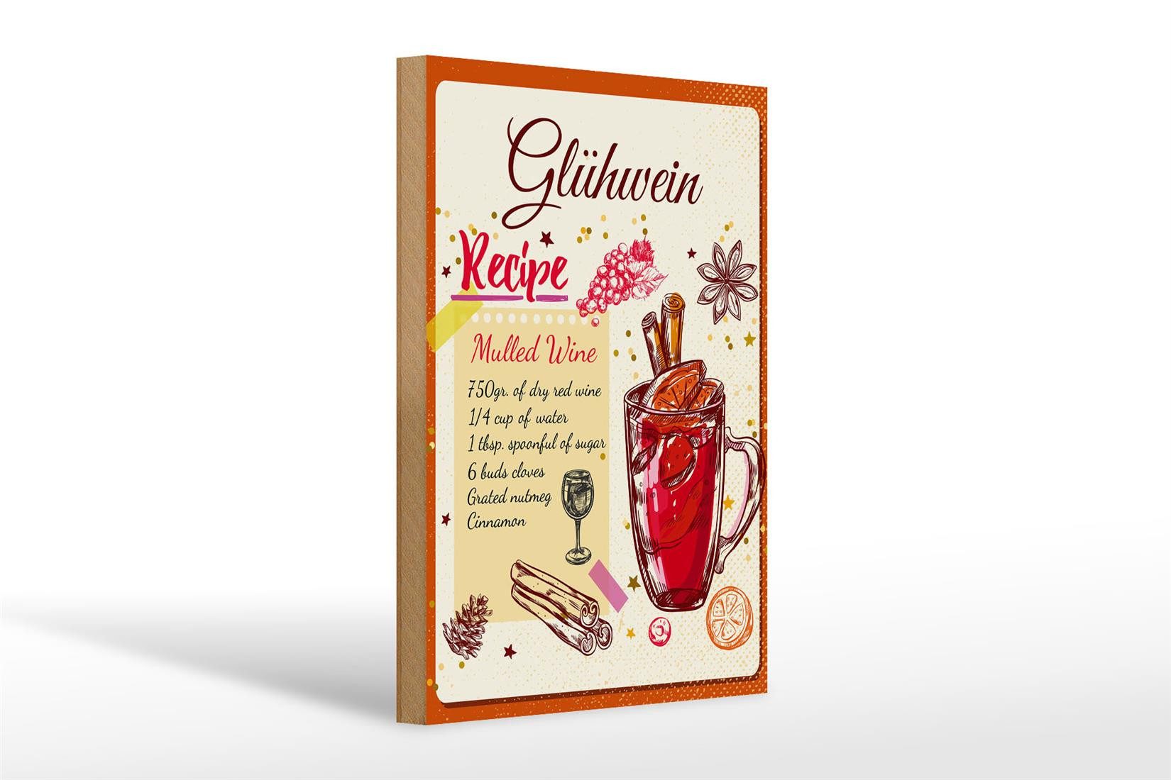 Holzbild Rezept Glühwein Recipe Mulled Wine 20x30cm