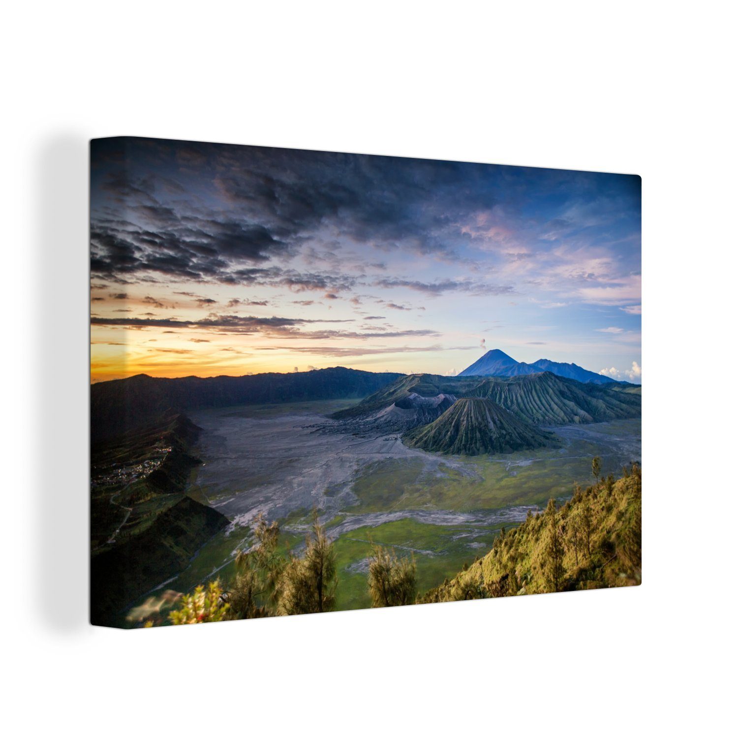 OneMillionCanvasses® Leinwandbild Der Vulkan Mount Bromo in der Landschaft des Nationalparks Bromo, (1 St), Wandbild Leinwandbilder, Aufhängefertig, Wanddeko, 30x20 cm