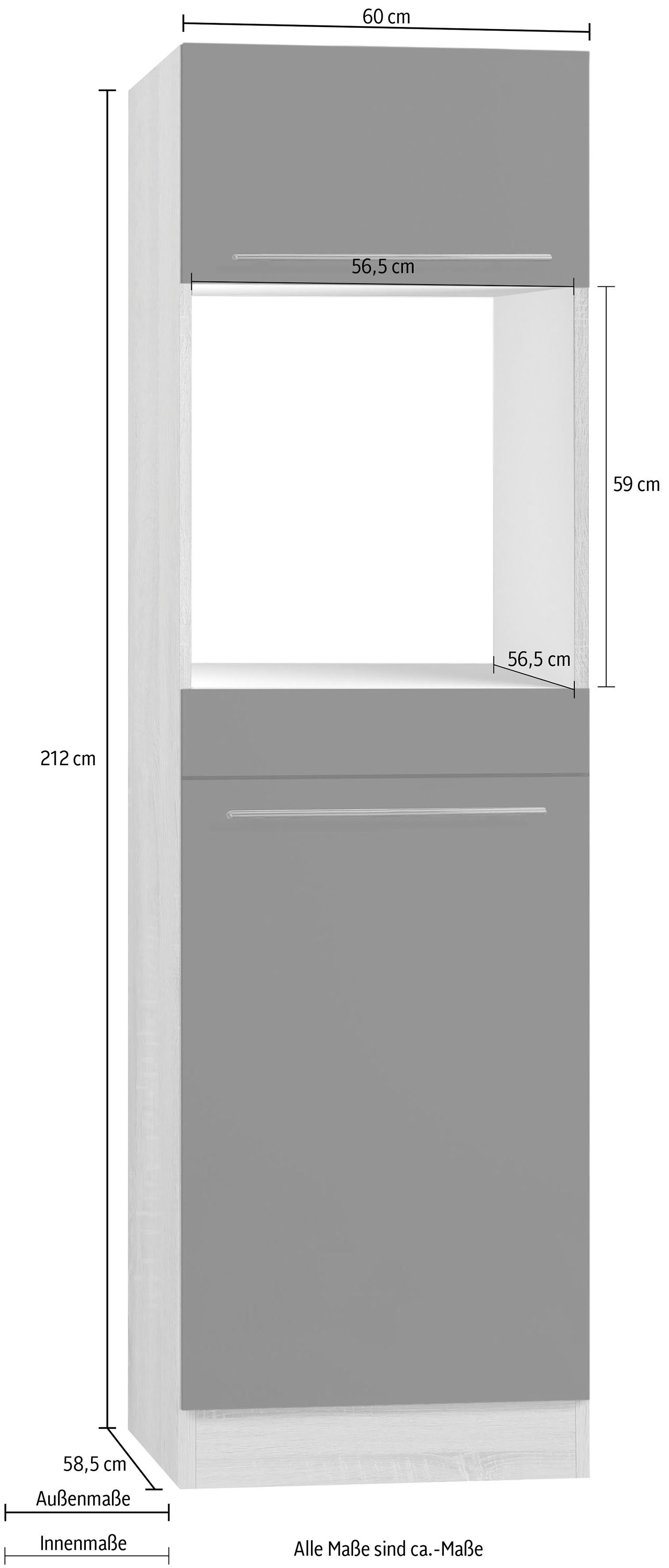 OPTIFIT Backofen/Kühlumbauschrank Bern 60 mit hoch, breit, Stellfüßen cm | 212 cm höhenverstellbaren grau akaziefarben Hochglanz/akaziefarben