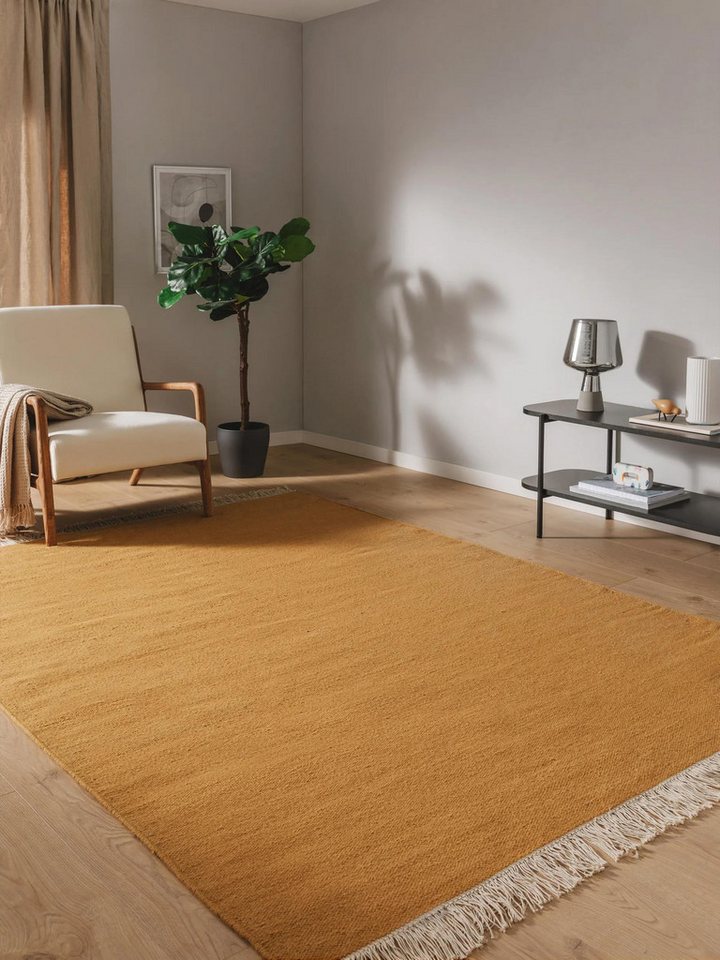 benuta Wollteppich Liv, rechteckig, Höhe: 5 mm, Teppich Wohnzimmer, Schlafzimmer, Esszimmer, Flur, Kunstfaser, Cozy