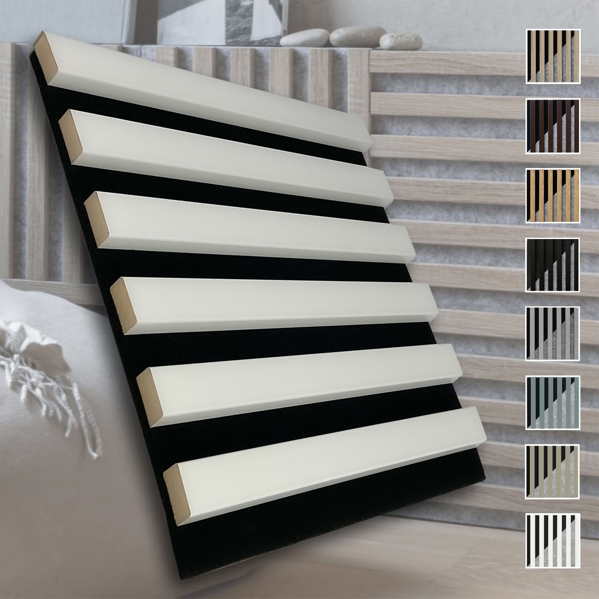 marbet design Wandpaneel, (Akustikpaneele Akustikquadrate 30x30cm Wandverkleidung Holz - (1 Paneel, schwarz - weiß) horizontal aus MDF Deckenverkleidung)