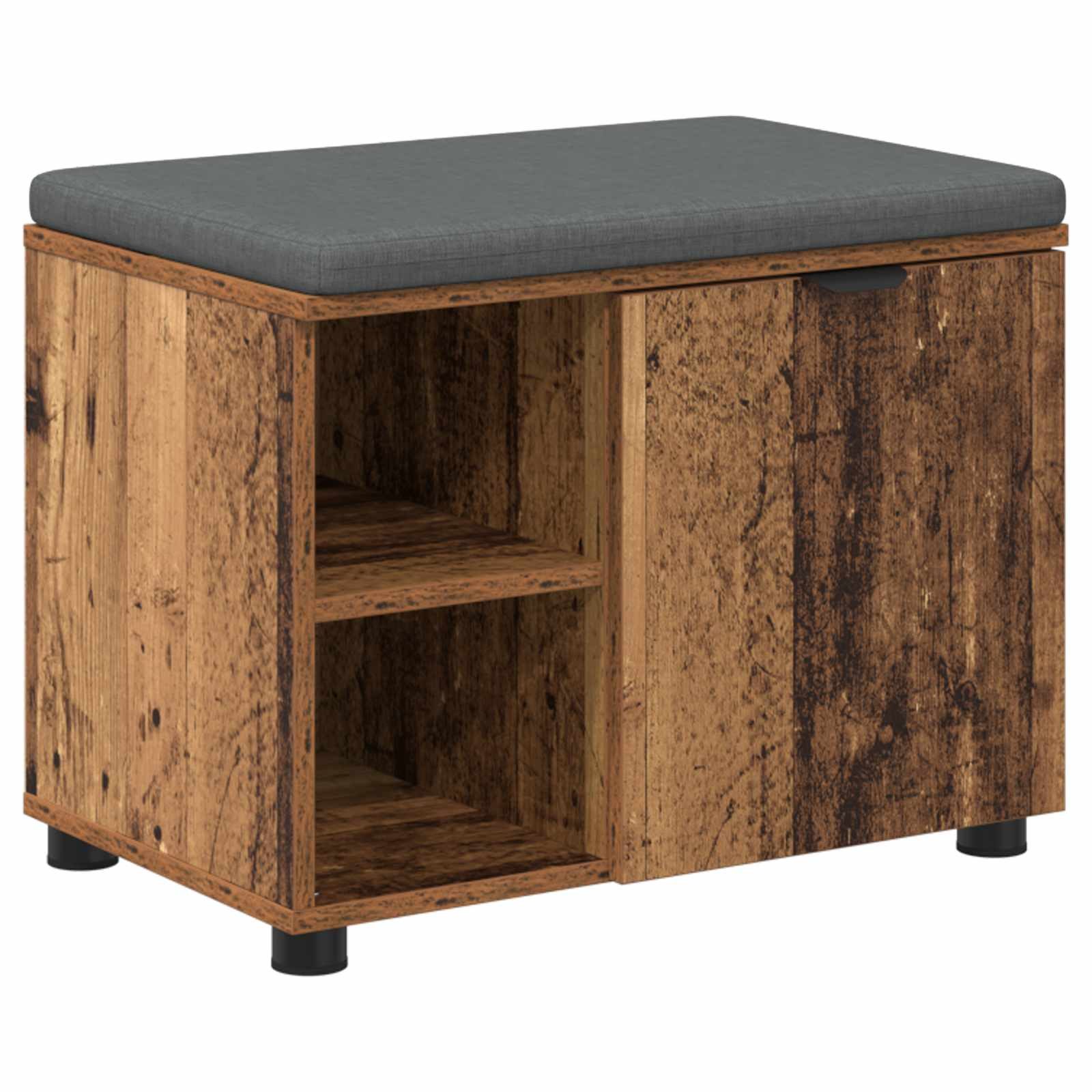 vidaXL Sitzbank Flurbank mit Kissen mit Regal mit Tür Altholz 60 x 38 x 46 cm (1-St)