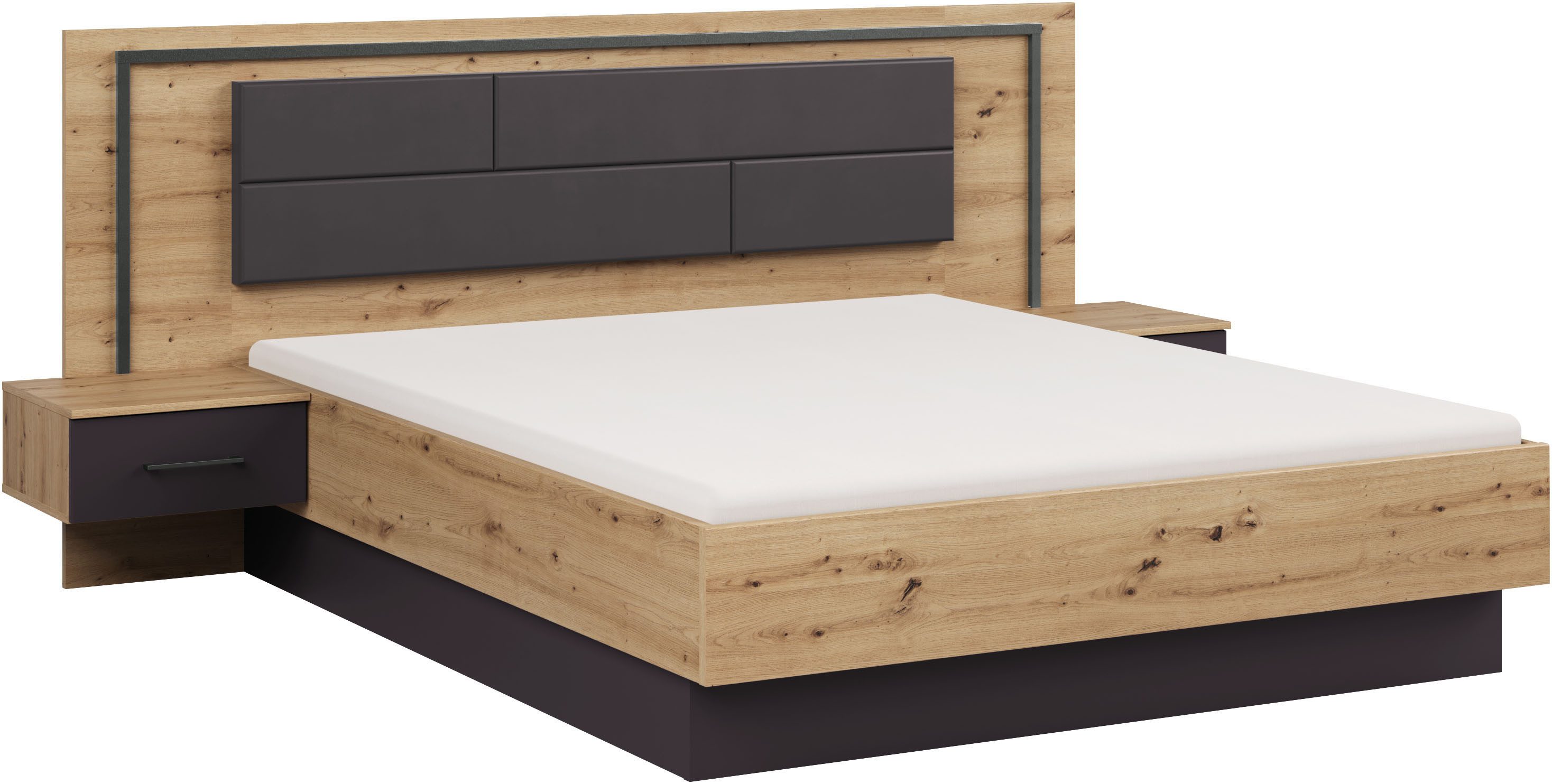 rauch Bettanlage Bett Doppelbett Komortbett BILBAO-EXTRA, (Set, 3-tlg., Liegefläche 160x200 oder 180x200 cm), Polster-Kopfteil in Lederoptik basalt, mit Beleuchtung MADE IN GERMANY