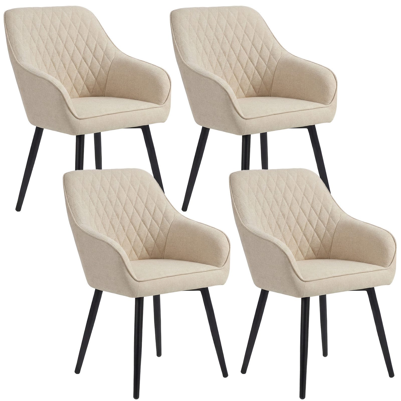 HOMAVO Esszimmerstuhl YZ8 mit Armlehnen in Stoff oder Kunstleder, mit Armlehnen, moderne Rautensteppung, weiche Polsterung