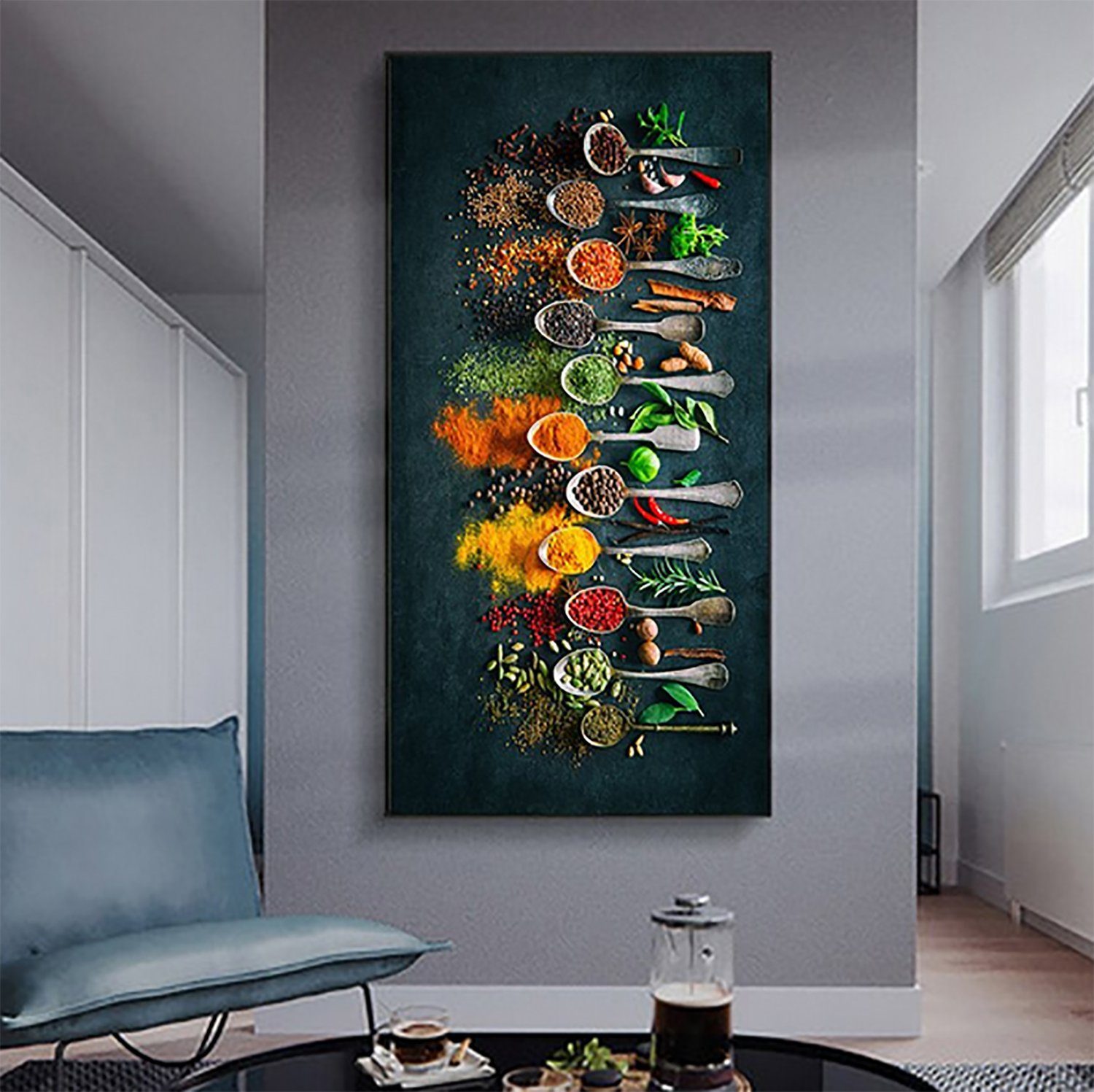 TPFLiving Kunstdruck (OHNE RAHMEN) Poster - Leinwand - Wandbild, Gewürze  und Kräuter - (Verschiedene Motive für Küche und Restaurant), Farben: Rot,  Gelb, Orange, Grün, Beige, Grau - Größe: 20x40cm