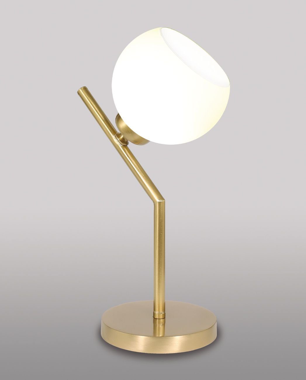 massiv Nachttischlampe in Licht-Erlebnisse hell Vintage Glas TRIVIA, Bronze Leuchtmittel, Messing Tischlampe Weiß Design ohne