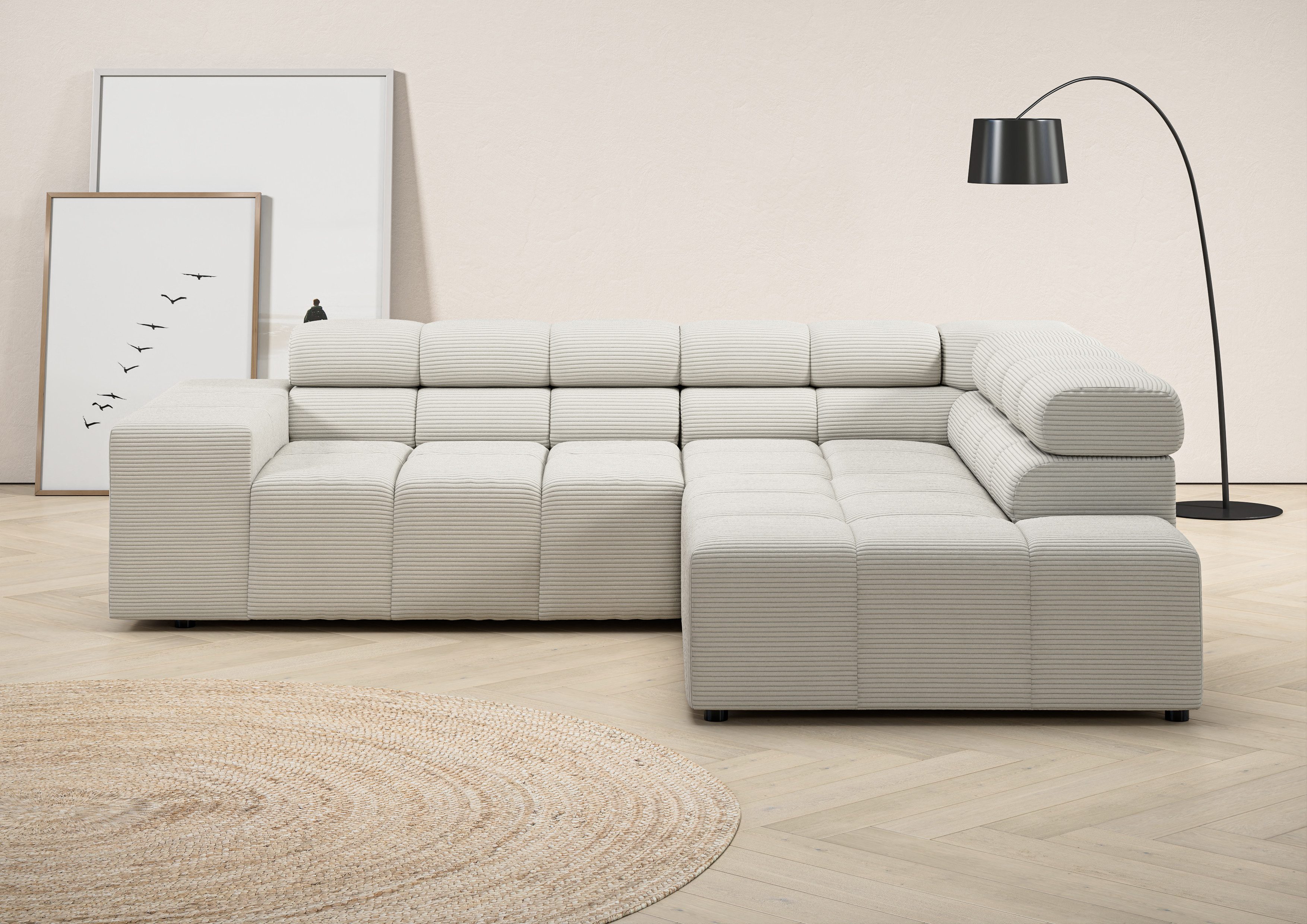 INOSIGN Ecksofa "Ancona, incl. Kopfteilverstellung + 3 Zierkissen, L-Form, günstig online kaufen