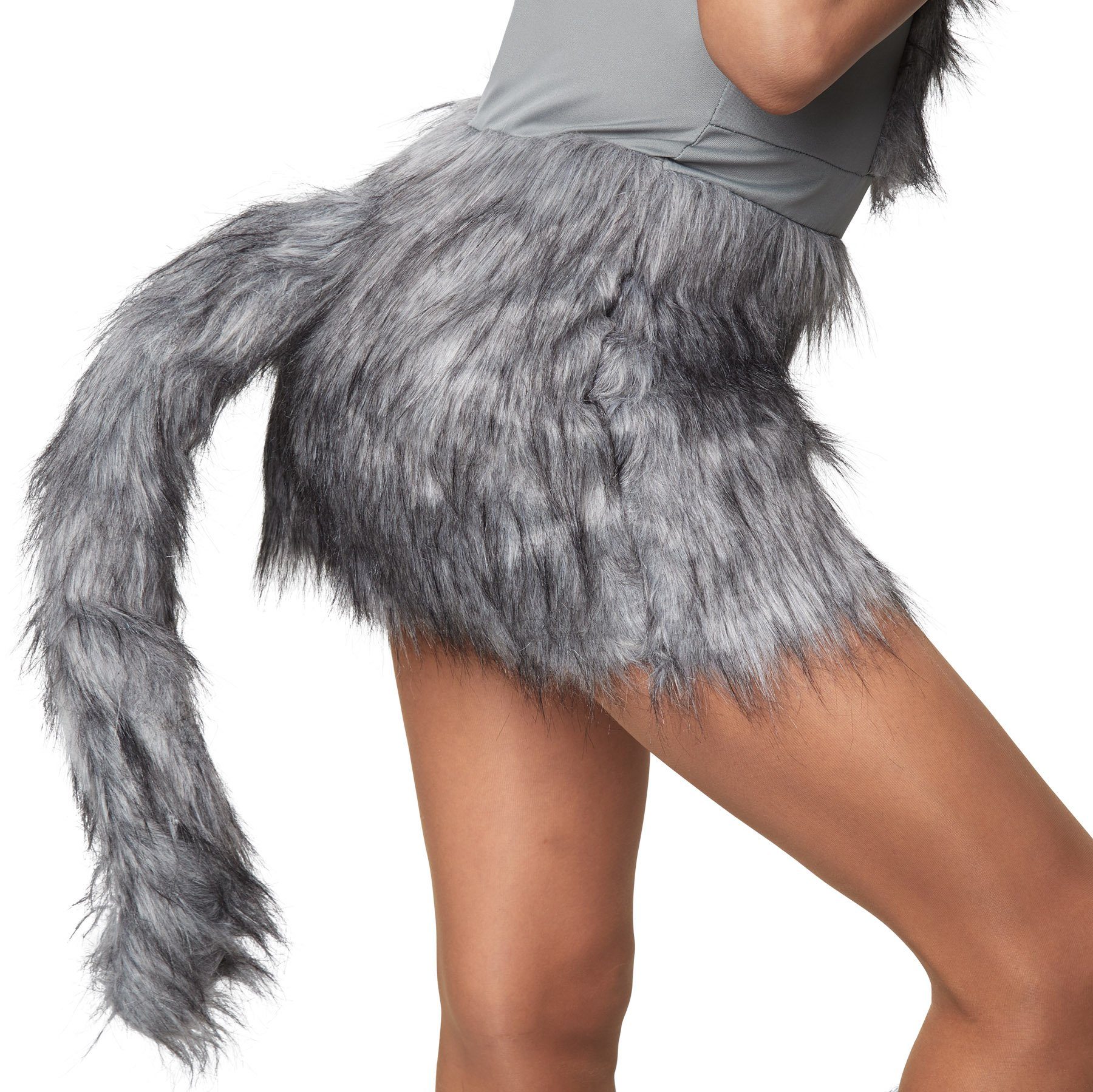 dressforfun Kostüm Frauenkostüm Heiße Wolfdame, Kurzkleid aus hellgrauem Stoff mit Kunstfellbesatz