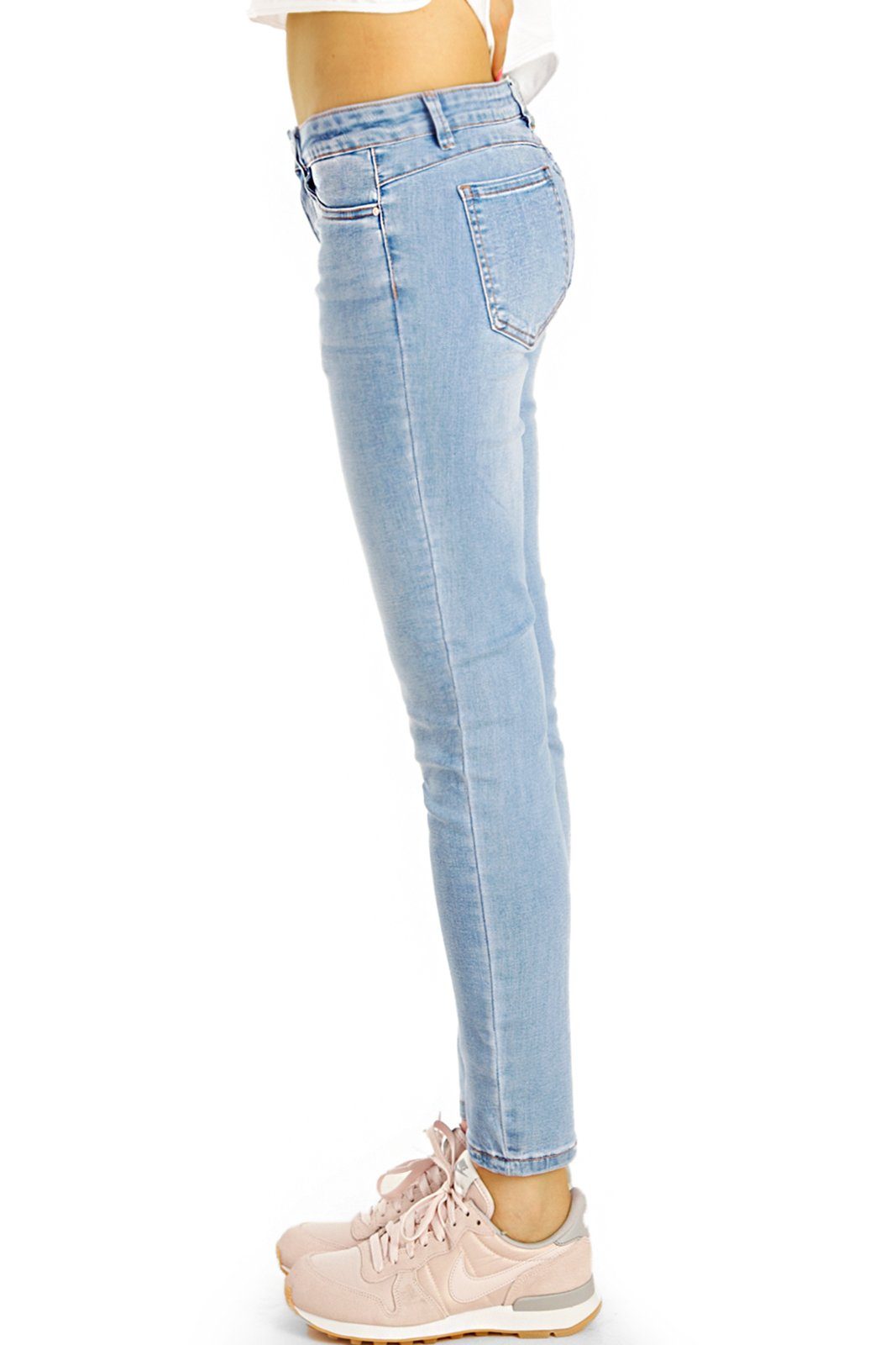 Hüftjeans Stretch-Anteil, - 5-Pocket-Style Hose j27p-1 Skinny be Low-rise-Jeans Damen- - Stretch slim styled Röhrenjeans hellblau mit