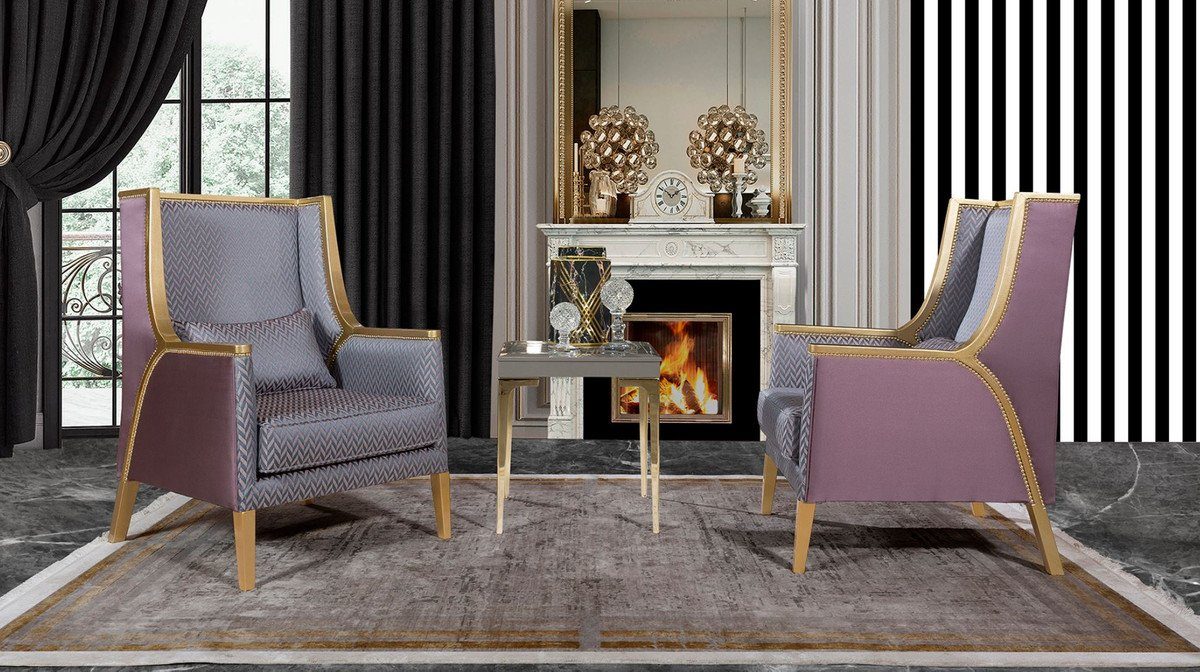 Wohnzimmer Silber Sessel / - Wohnzimmer mit Barock / Gold Sessel Barockstil Barock Luxus Padrino / elegantem Rosa Muster Handgefertigter Lila Casa - Sessel Möbel