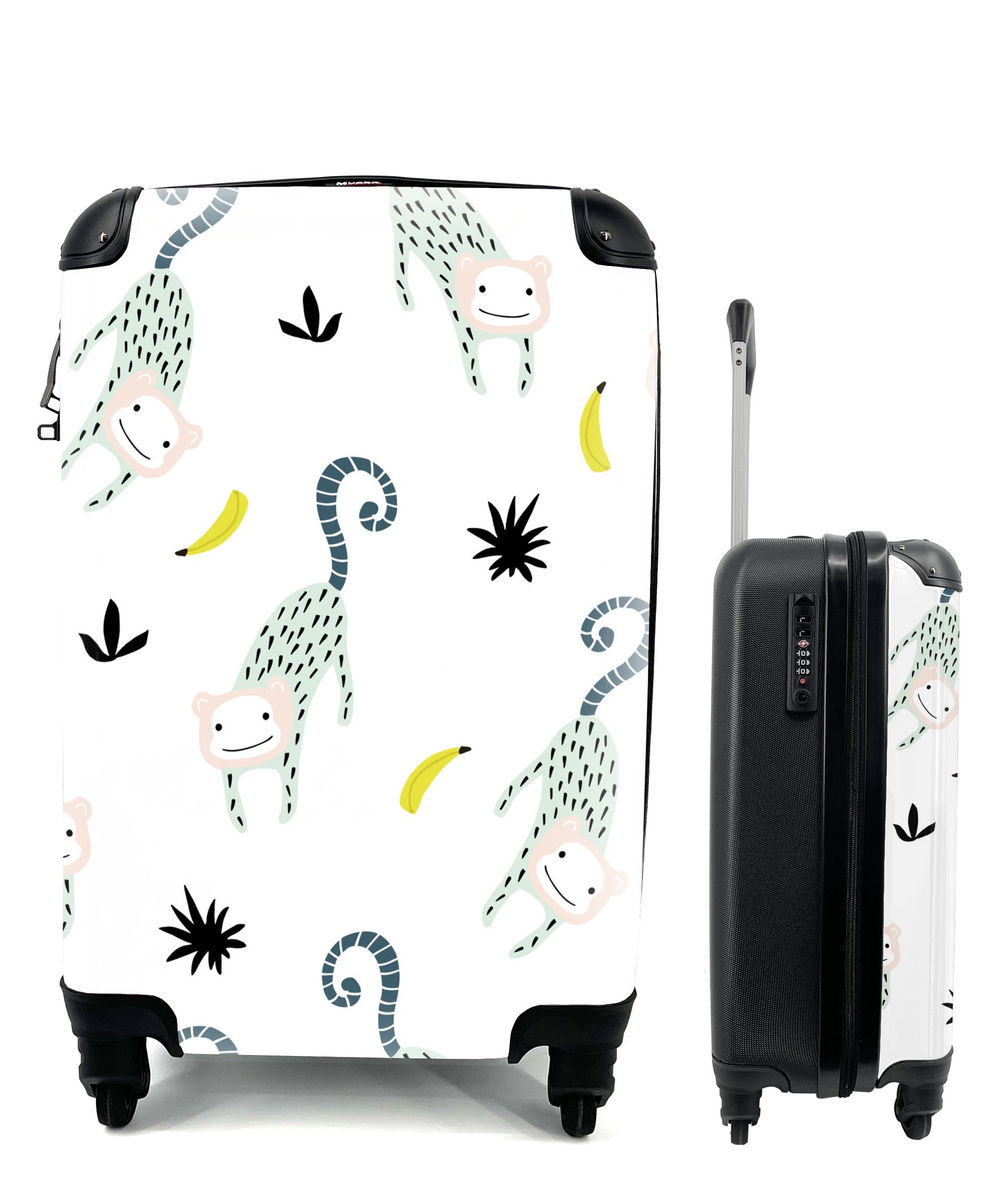 MuchoWow Handgepäckkoffer Affe - Banane - Muster, 4 Rollen, Reisetasche mit rollen, Handgepäck für Ferien, Trolley, Reisekoffer