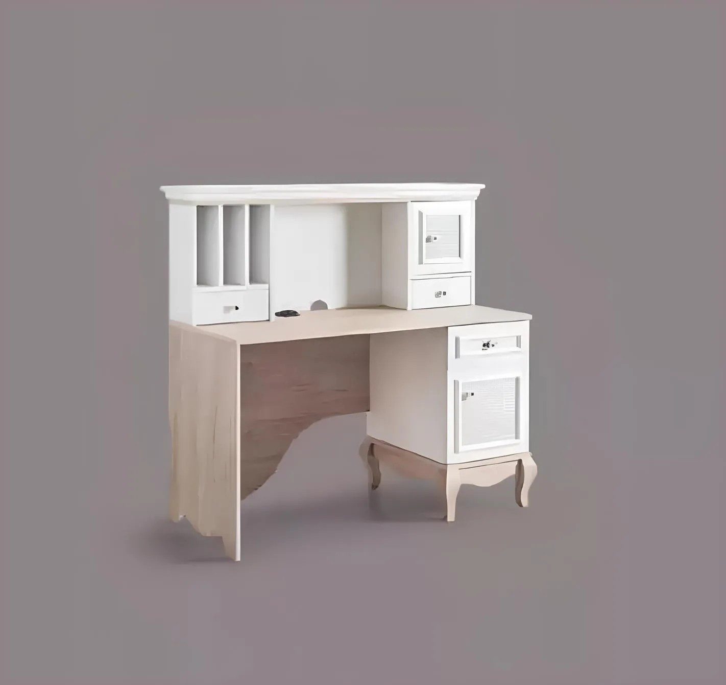 JVmoebel Kinderschreibtisch Sekretär im Landhaus-Design aus Holz in Weiß und Beige, Made in Europa