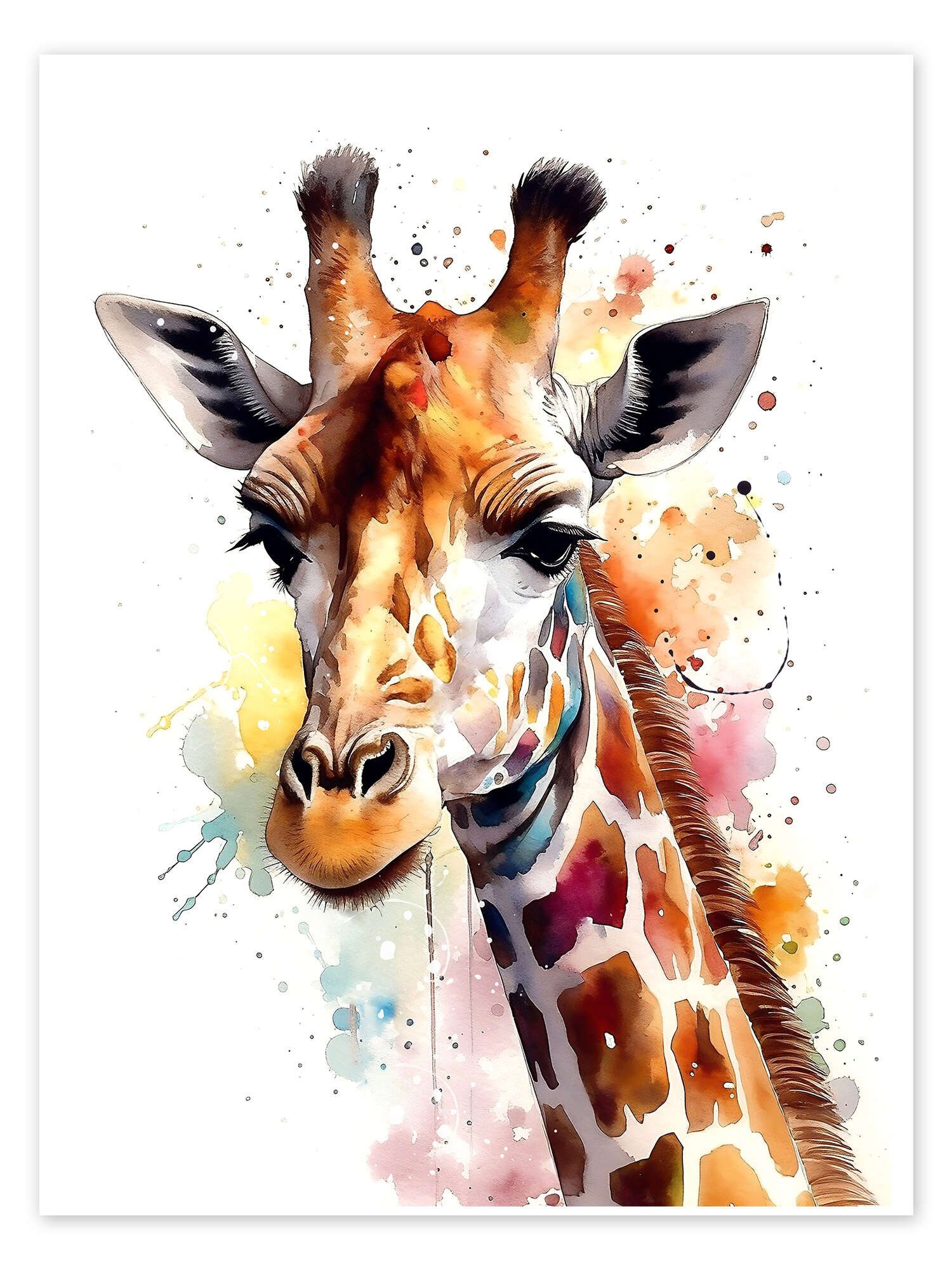 Posterlounge Wandbild Bunte Aquarell-Giraffe, Olga Telnova, erhältlich als Poster, Leinwandbild, Wandsticker oder Acrylglasbild