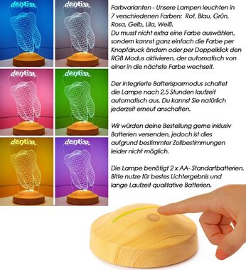 Geschenkelampe LED Nachttischlampe Dentist 3D Bürolicht Geschenk für Zahnarzt und Praxis, Leuchte 7 Farben fest integriert, Medizin, Dentist Beruf Geschenke
