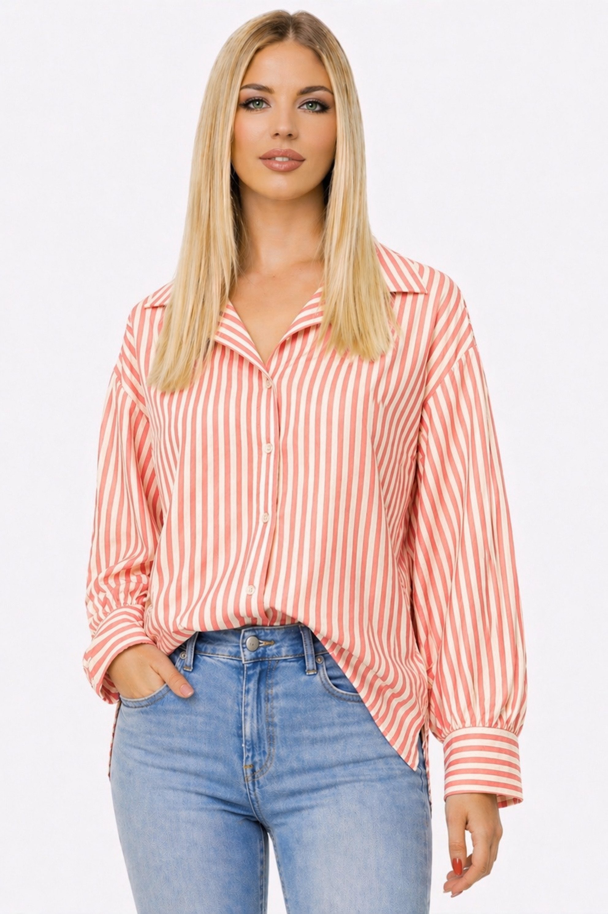 Worldclassca Hemdbluse Worldclassca Oversized Streifenbluse Leinenoptik Langarm Sommer Neue Kollektion - Stilvolle und gemütliche Sommer Mode für Damen