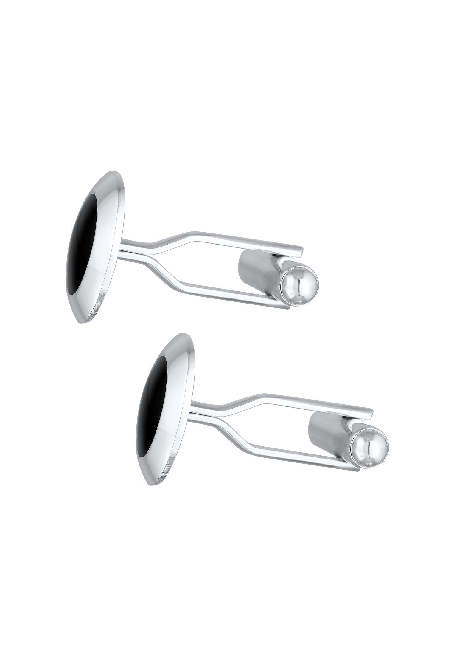 Kuzzoi Manschettenknöpfe Basic Rund Klassik Geo Emaille Schwarz 925 Silber, Geo