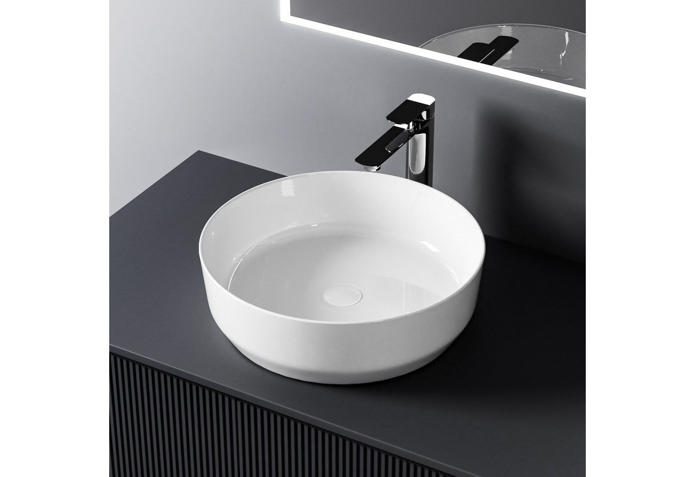 Thumbnail - EMKE Aufsatzwaschbecken Oval Waschschüssel keramik Waschtisch ohne Hahnloch für Bad /Gäste-WC