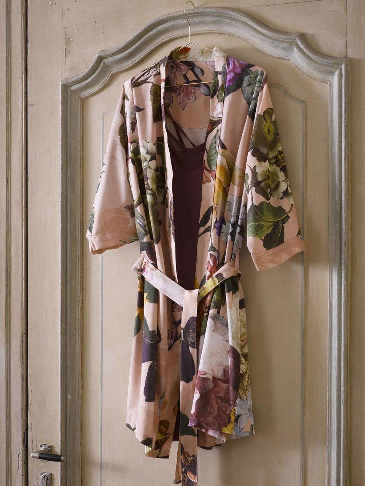 Kurzform, Baumwolle, Kimono Rose Fleur, Gürtel, Kimono-Kragen, Blumenprint Essenza wunderschönem mit